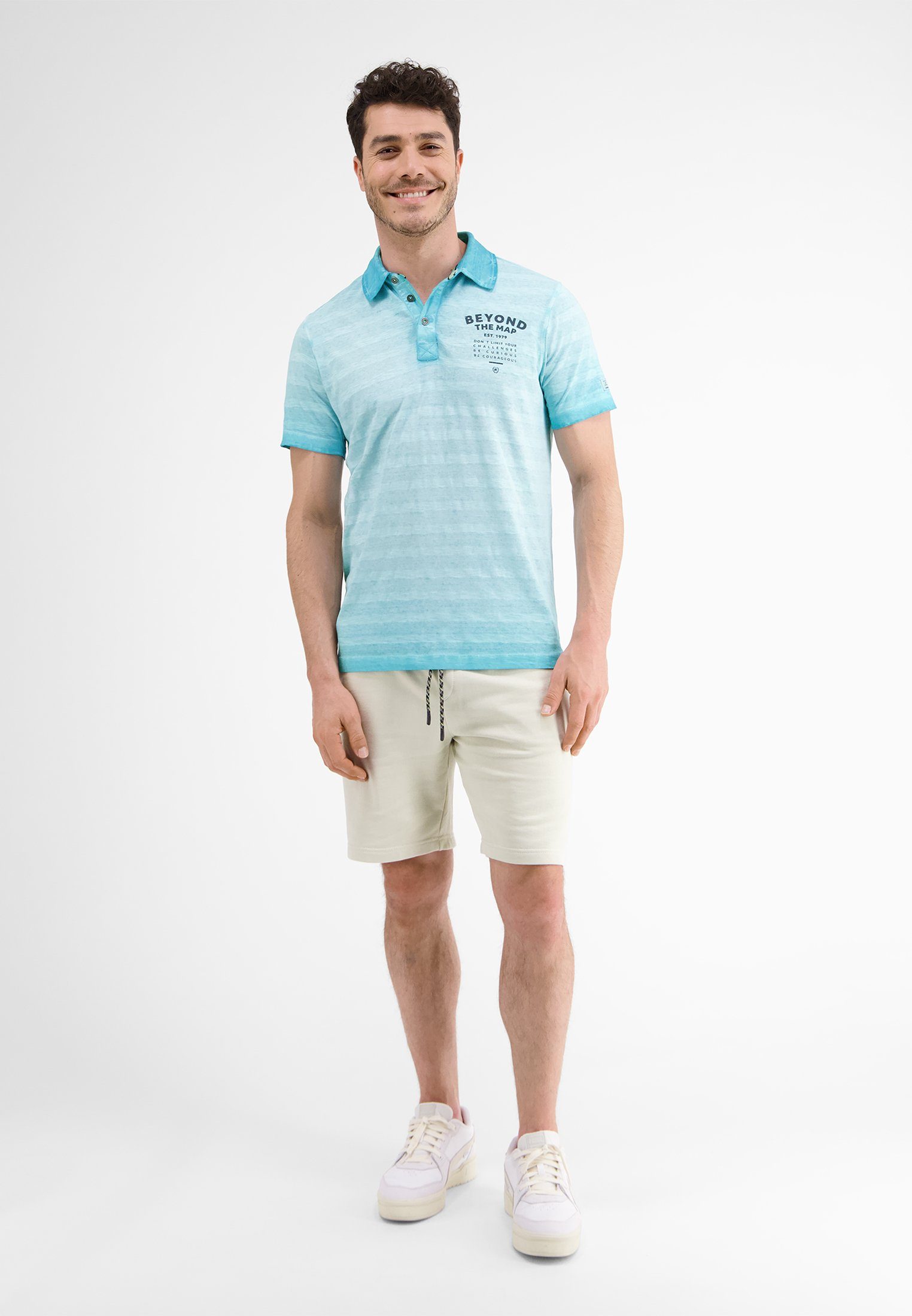 LERROS Poloshirt LIGHT LERROS verwaschen-gestreift Poloshirt, TURQUOISE