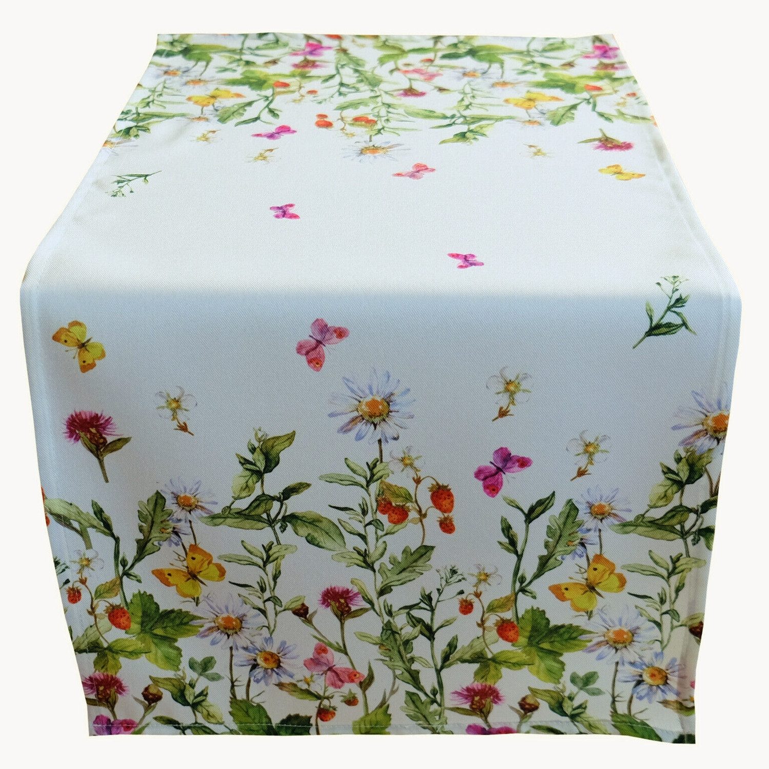texpot Tischdecke mit Blumen Schmetterlinge Sommerwiese Tischläufer Frühjah günstig online kaufen