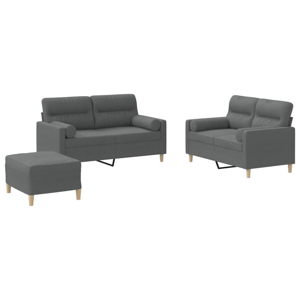 vidaXL Sofa 3-tlg. Sofagarnitur mit Kissen Dunkelgrau Stoff