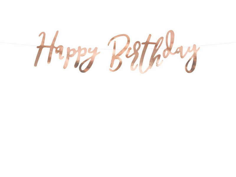 partydeco Wimpelkette, Happy Birthday Schriftzug Girlande 16x62cm rosegold metallic