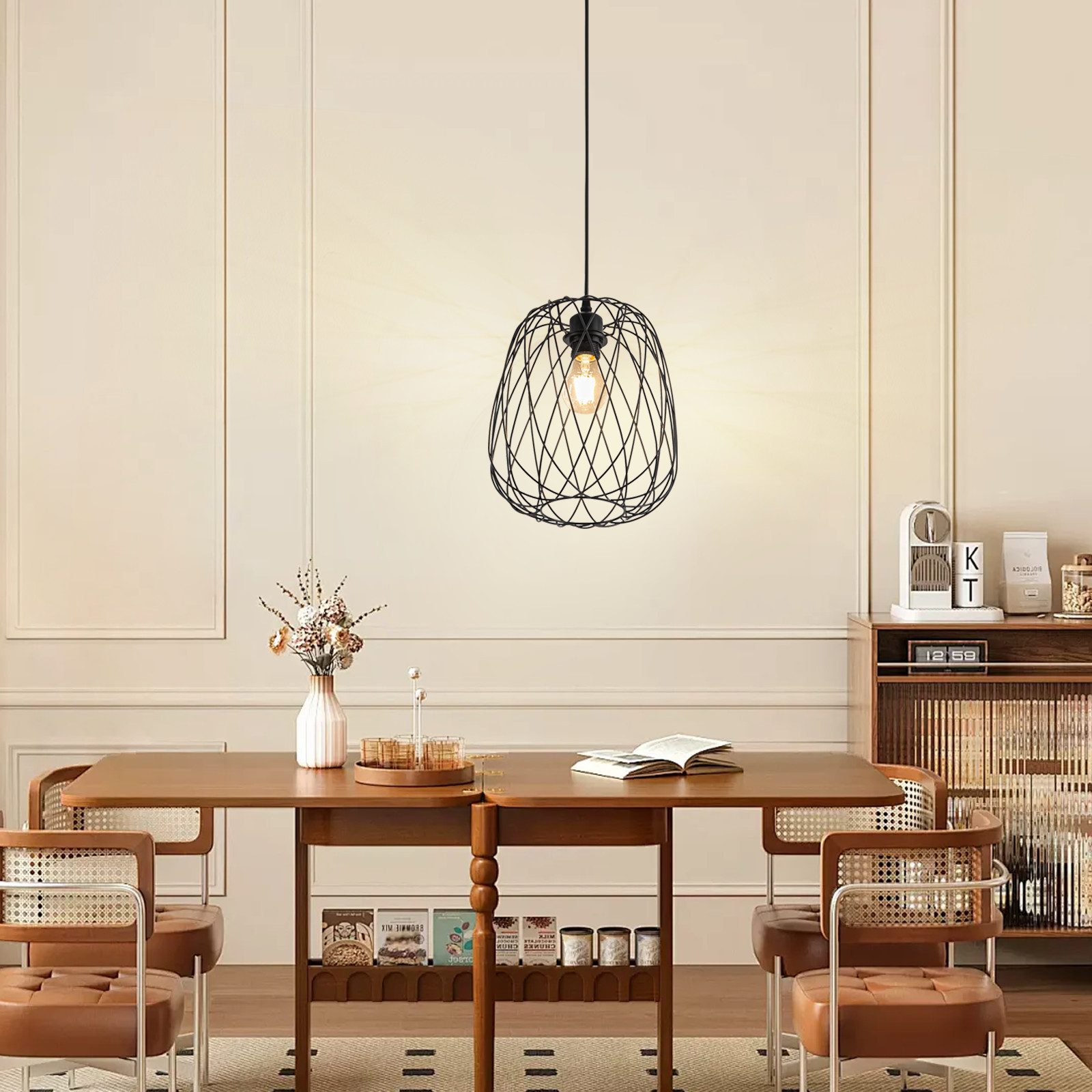ZMH Pendelleuchte Esszimmer 120CM Schwarz Retro Käfig Gitter E27 Hängeleuchte Flur, Einfache Installation, ohne Leuchtmittel, Ellipsen, 1 Flammig Retro Esstischlampe Wohnzimmer Treppenhaus