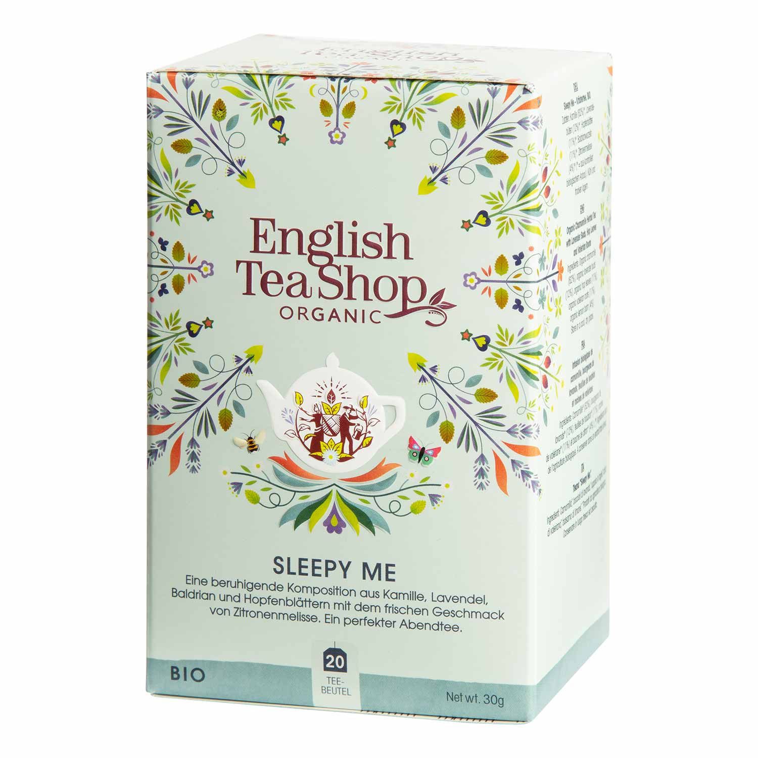 English Tea Shop Tee Sleepy Me, BIO Wellness-Tee, 20 Teebeutel, Perfekter Abendtee mit Kamille, Lavendel, Baldrian und Zitronenmelisse