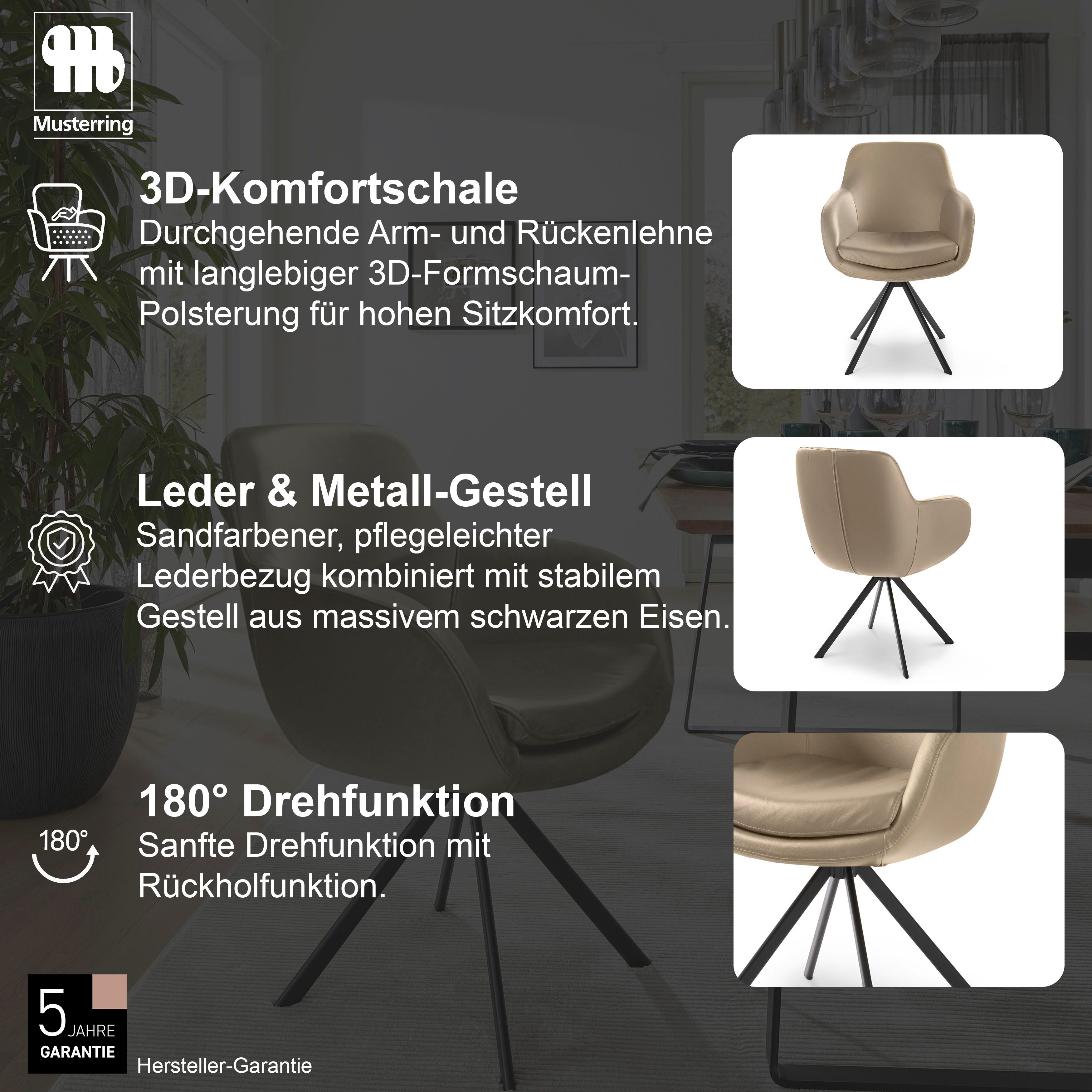 Musterring Esszimmerstuhl Tavia (Set, 2 St), Stativgestell Eisen schwarz, Drehfunktion optional, diverse Farben