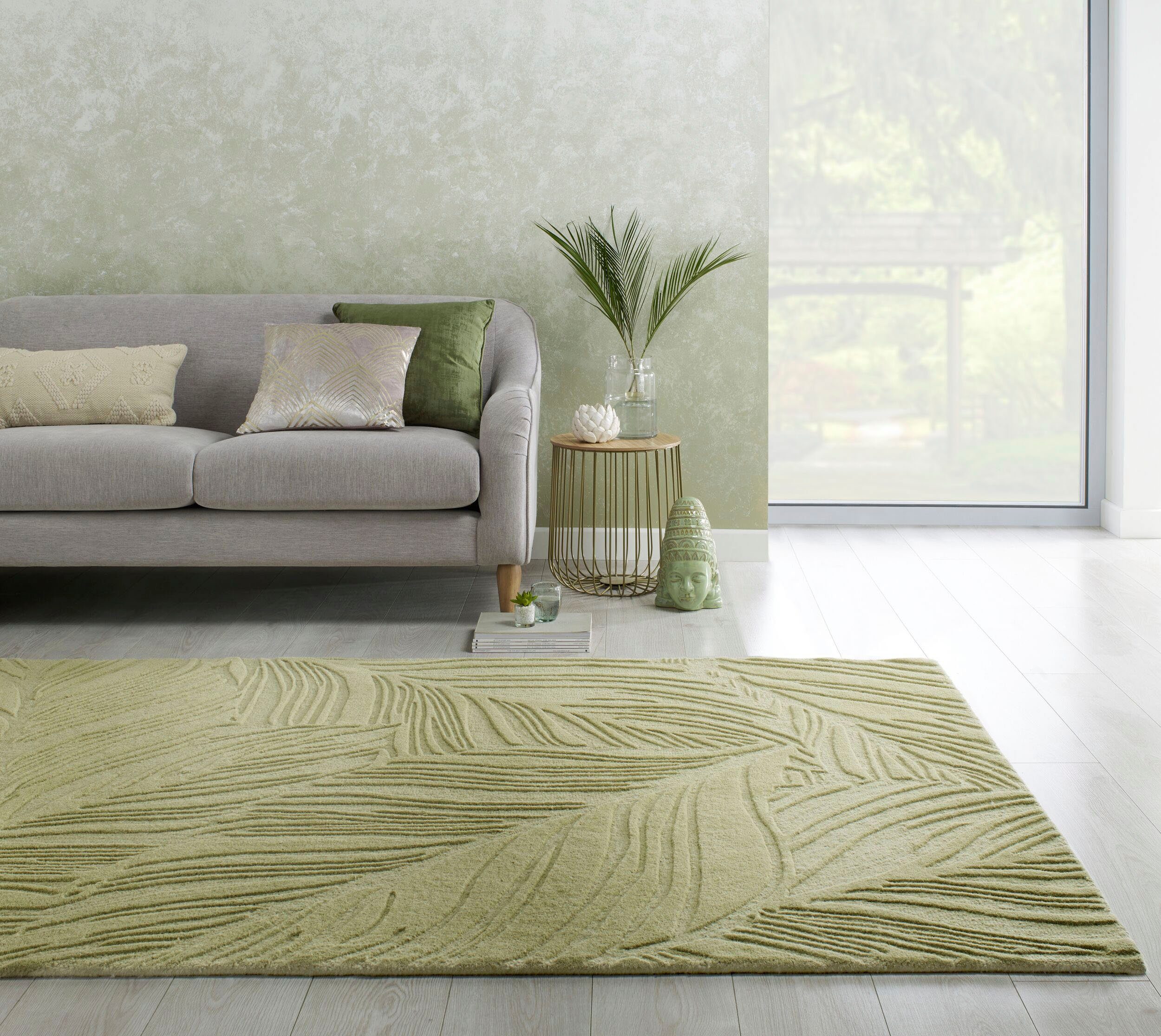 FLAIR RUGS Wollteppich LINO LEAF, rechteckig, Höhe: 10 mm, Hoch-Tief Effekt