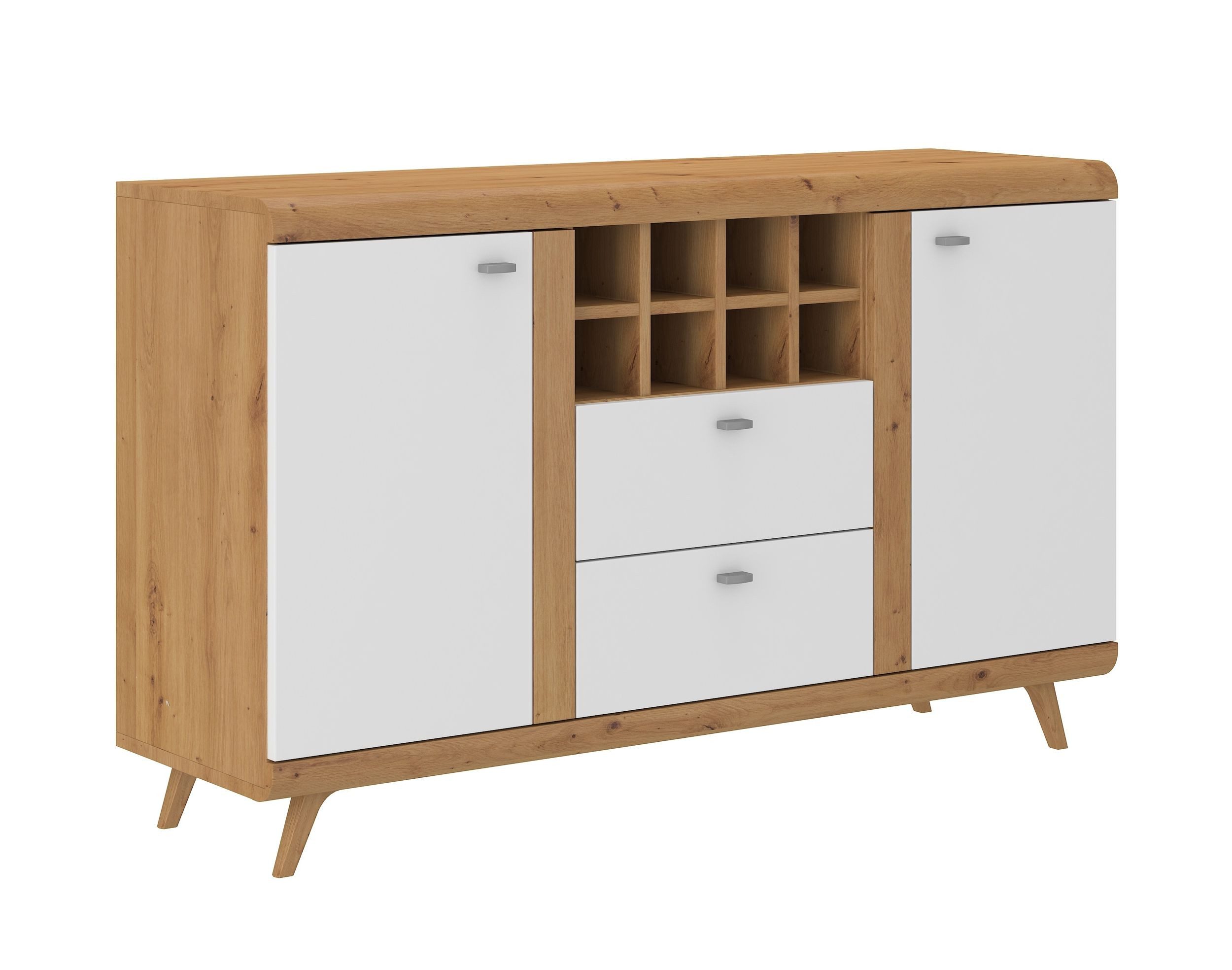 Küchen-Preisbombe Kommode Bergen Anbauwand Wohnkombi Wohnwand Weiß Hochglanz Eiche Artisan matt