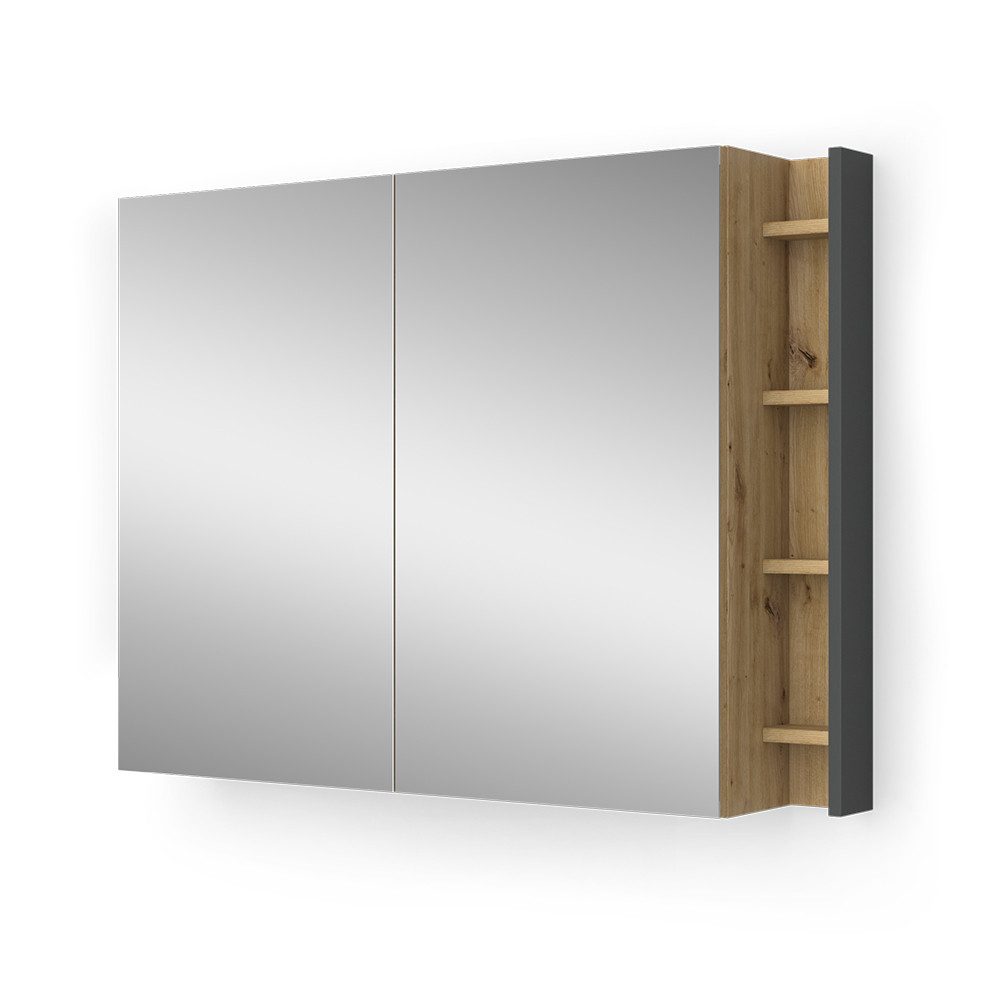 Vicco Badezimmerspiegelschrank Edelin, Artisan/Anthrazit, 100 x 75 cm mit Regalen (1-St)