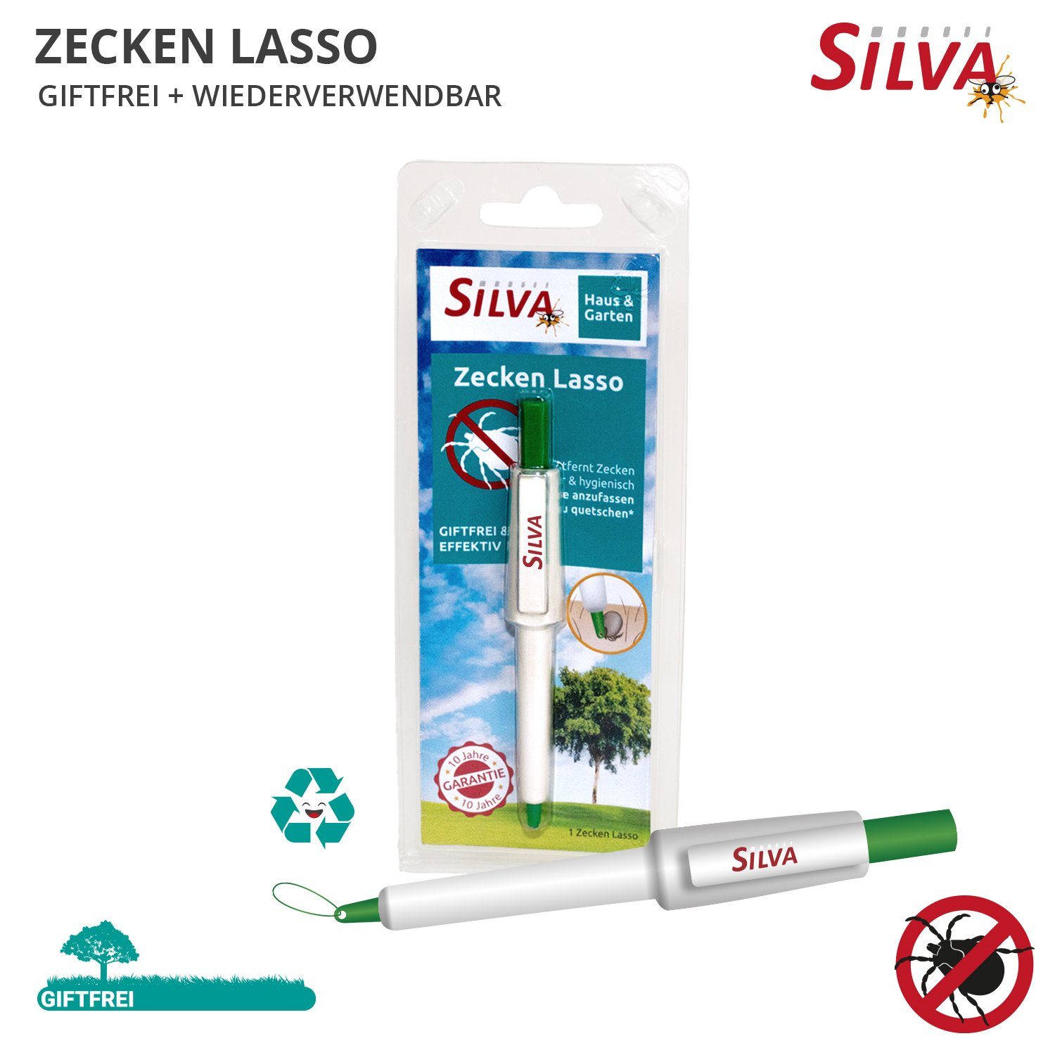 Silva Haus & Garten Zeckenpinzette Silva Zeckenlasso, Packung, 1-tlg., Zeckenlasso, Silva Zeckenlasso, zuverlässig, sicher, einfach & hygienisch anwendbar