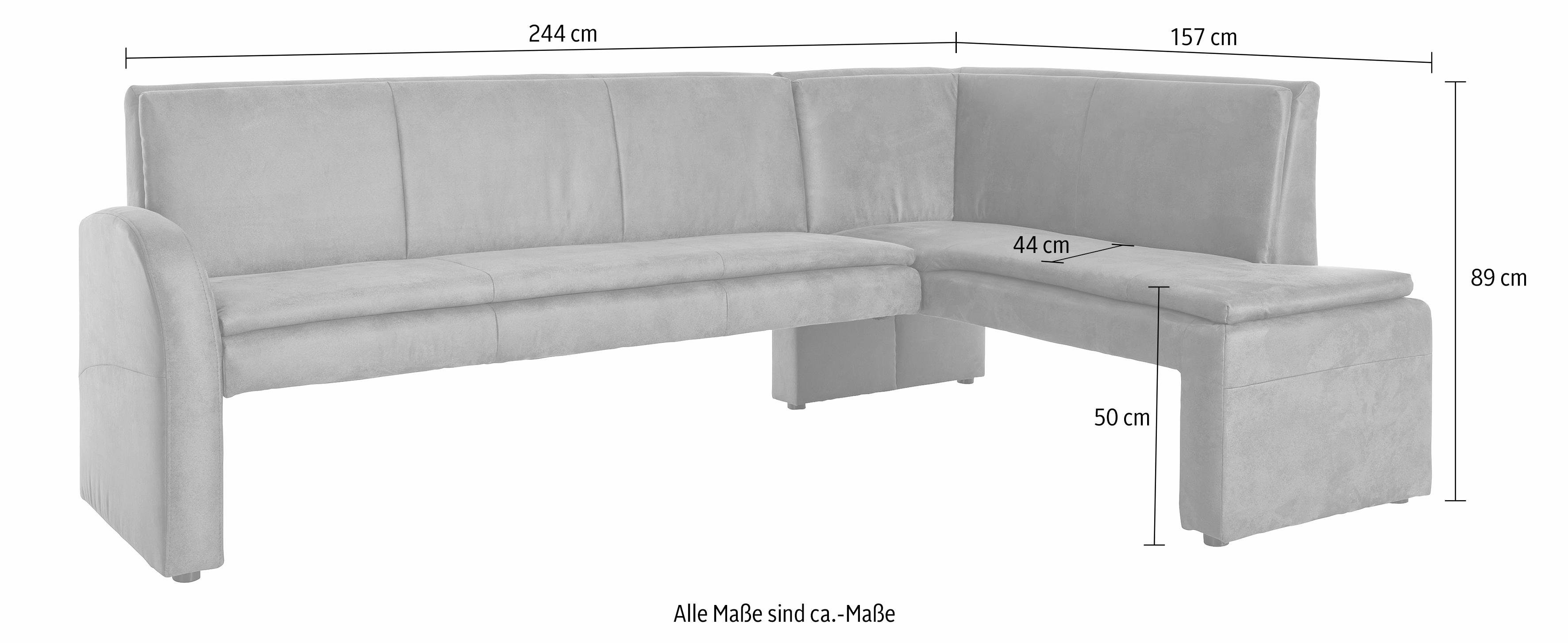 exxpo - sofa fashion Eckbank Cortado, elegant und modern mit hohem Sitzkomfort, hohe Bodenfreiheit, schöne Detailverarbeitung, wahlweise Lederbezug