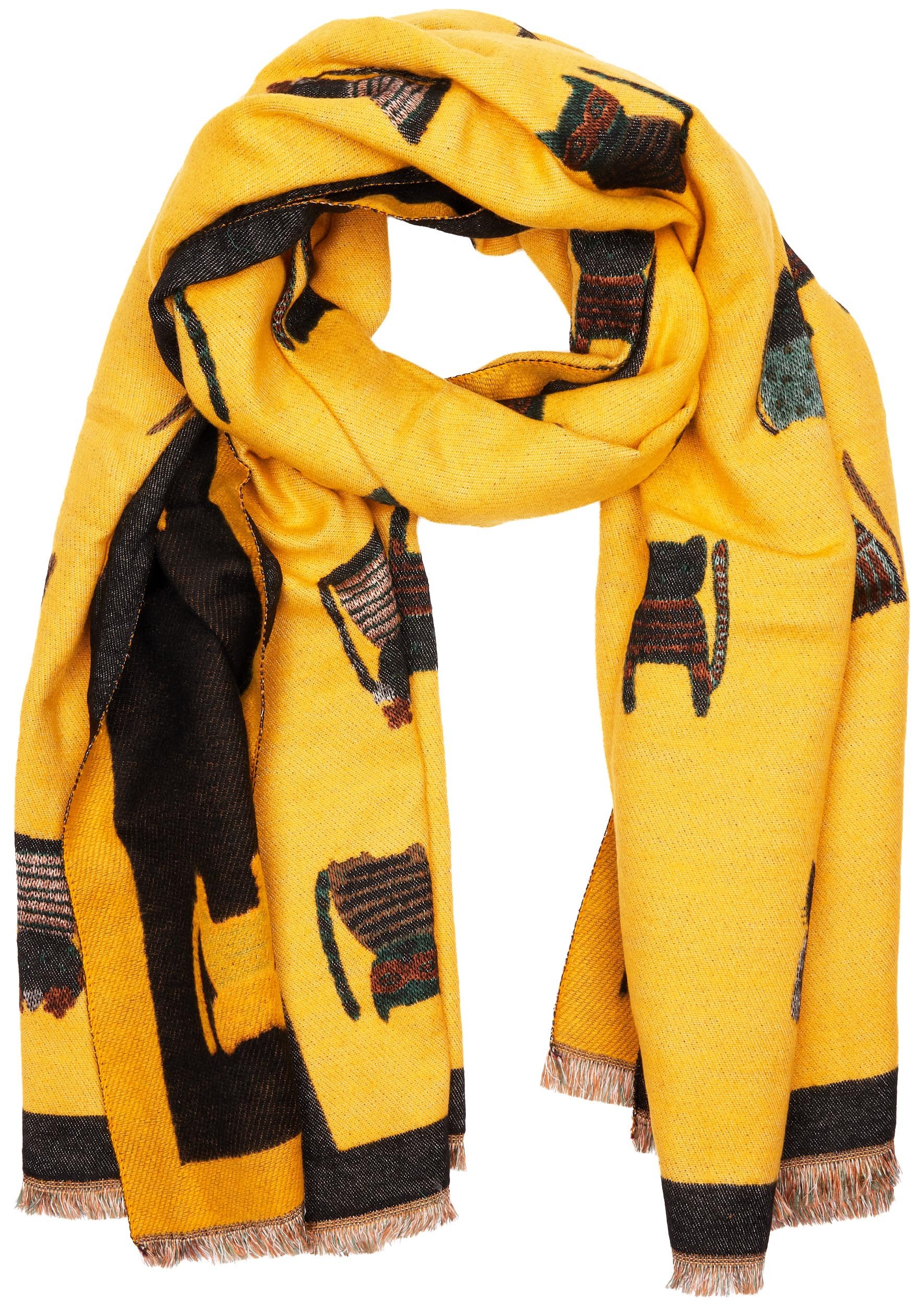 BRUBAKER Schal Cashmirillo Damen Schal mit Katzen Muster - 70 x 200 cm, (Herbstschal Winterschal, 1-St. Weiches Kaschmir-Gefühl), Warm, Kuschelig und Oversized  – Bild 4 von 5
