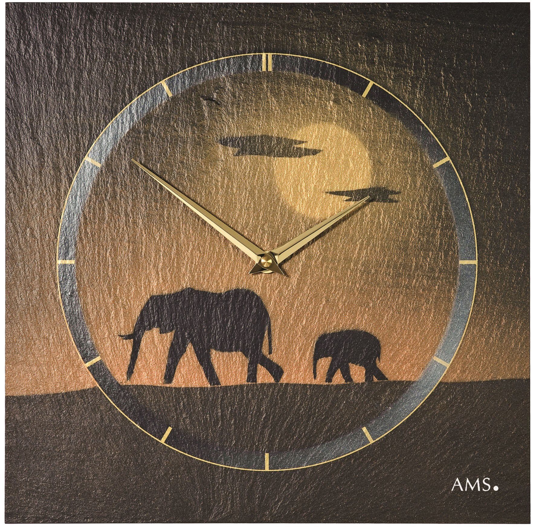 AMS Wanduhr W9523 (Made in Germany,Schiefer,Wohnzimmer,Esszimmer,Küche,Arbeitszimmer)