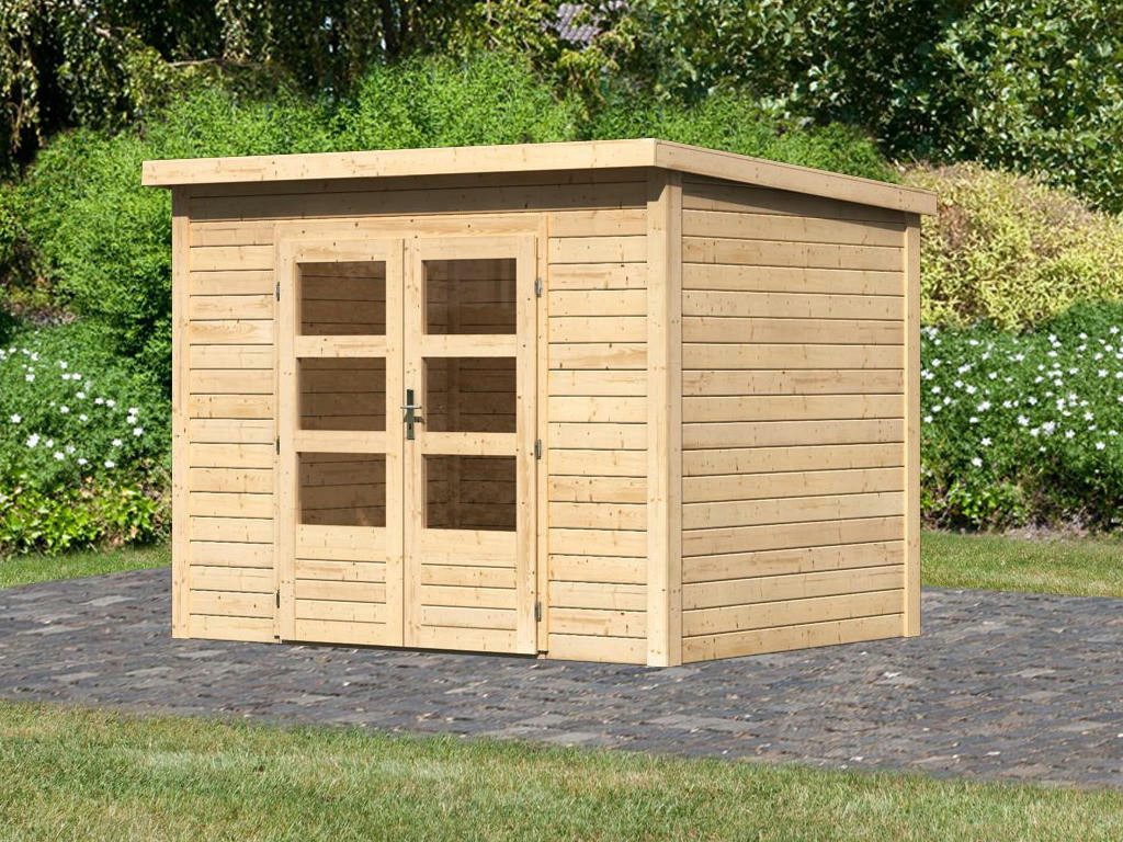 Karibu Gartenhaus KARIBU Gartenhaus Wacken 28 mm, BxT: 283x226 cm, Gerätehaus aus Holz mit Fußboden & Pultdach, wetterfest