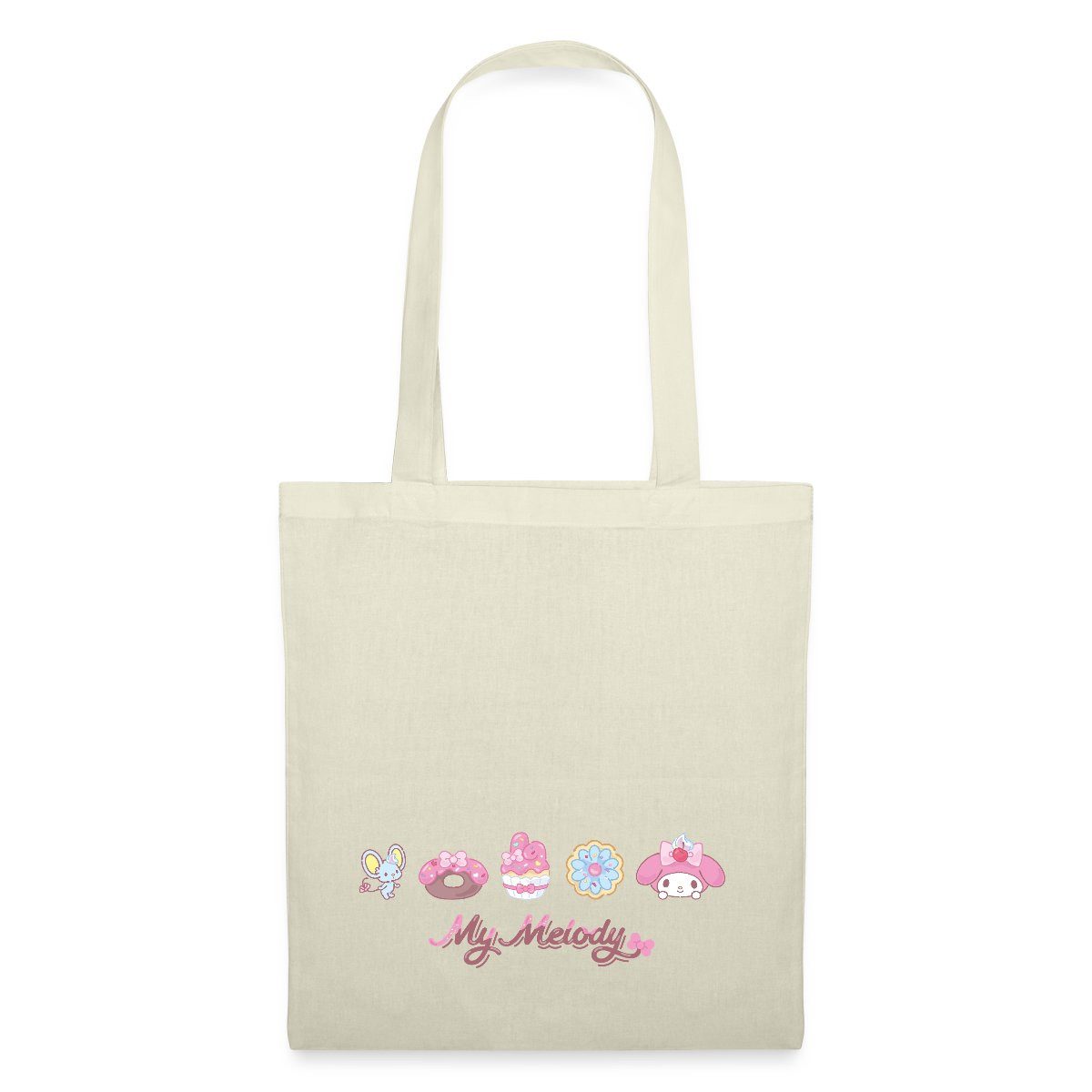 Spreadshirt Henkeltasche My Melody Mit Flat Und Gebäckstücken Stoffbeutel (1-tlg)