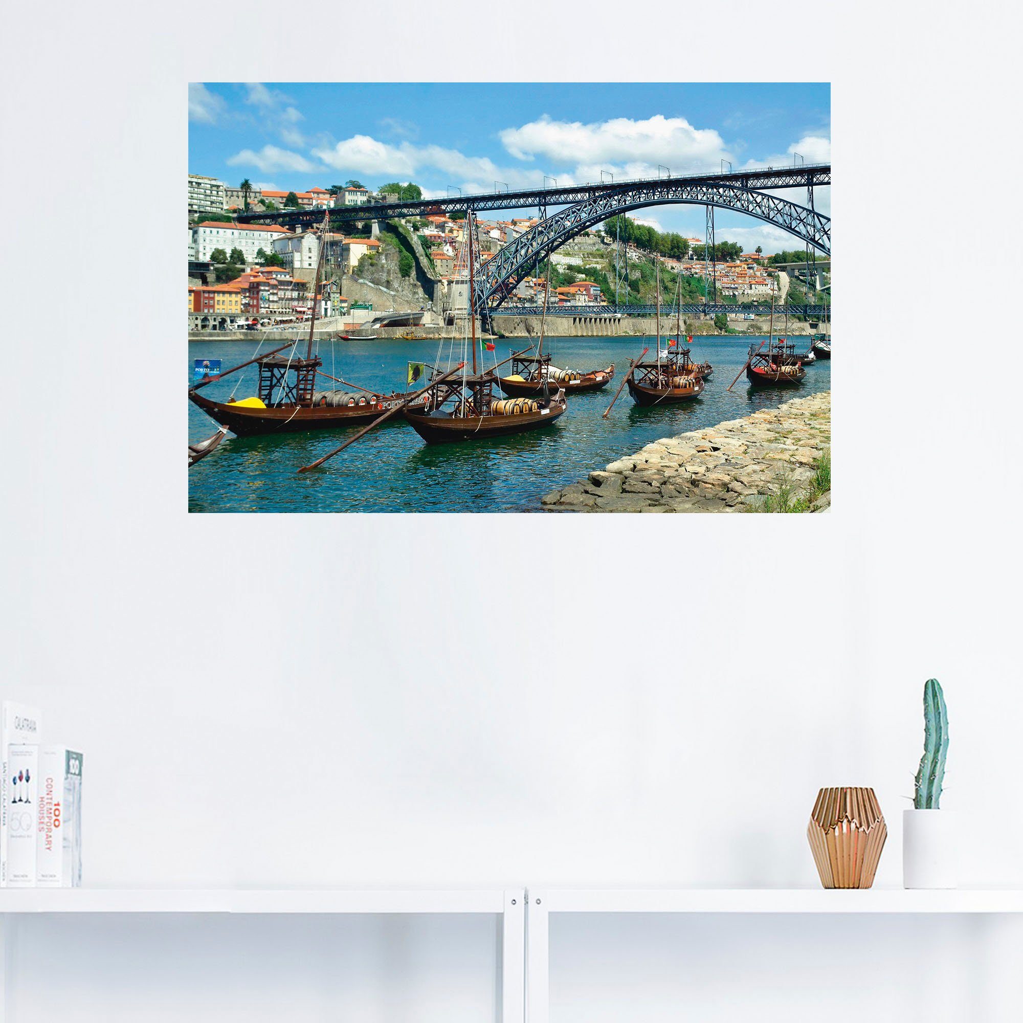 Porto Booten St), Größen Eiffelbrücke Douro, Wandaufkleber und Poster Schiffen Artland Wandbild oder Leinwandbild, als Panorama in (1 von versch. Alubild, & Bilder