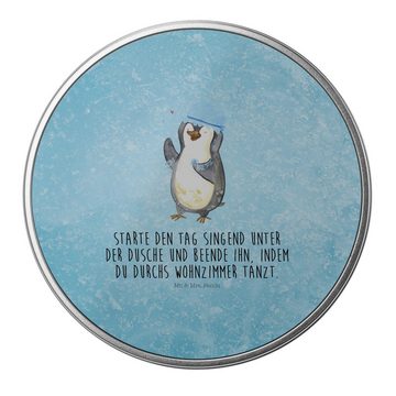 Mr. & Mrs. Panda Aufbewahrungsdose Pinguin Duschen - Eisblau - Geschenk, Dose, Geschenkbox, Vorratsdose, (1 St), Besonders glänzend