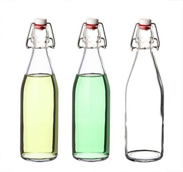 Bormioli Rocco Trinkflasche »Glasflaschen mit Bügelverschluss Giara 12−teilig − Füllmenge 500 ml − Höhe 27 cm − Draht−Bügelflasche rund mit Gummidichtung«