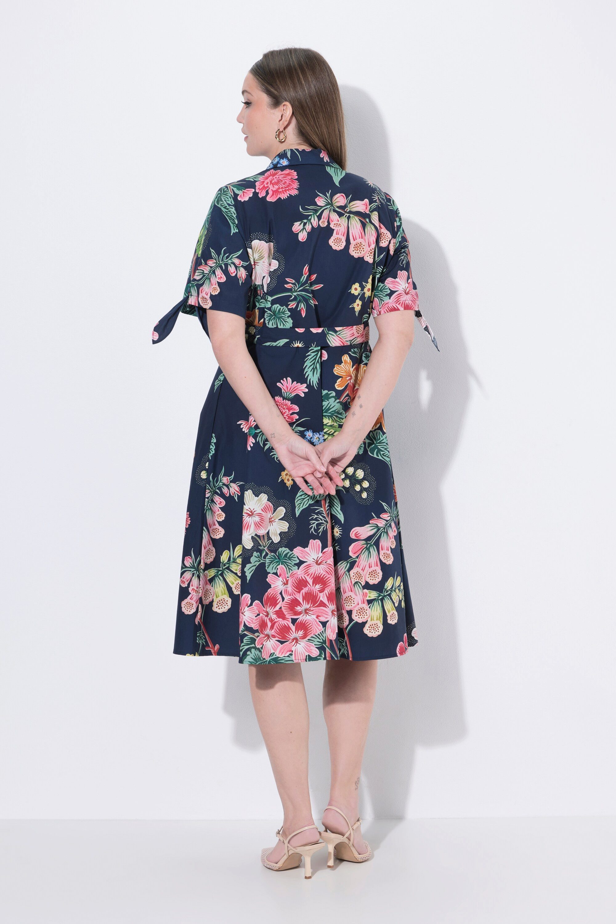 Ulla Popken Midikleid Midikleid Blüten Hemdkragen Halbarm Taschen