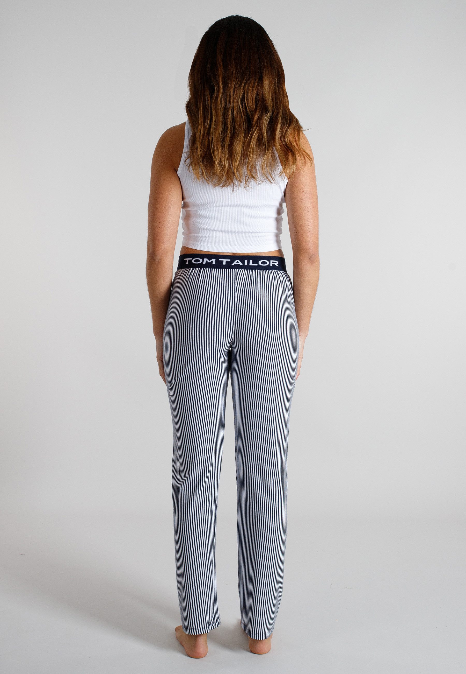 TOM TAILOR Schlafhose TOM TAILOR Damen Lange-Hose blau längsgestreift (1-tlg)