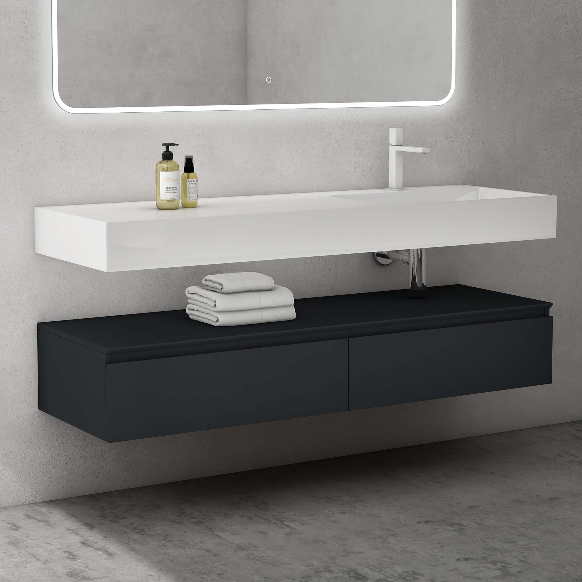 doporro Badmöbel-Set Waschtisch mit Unterschrank 150cm Mineraglguss Waschbe günstig online kaufen
