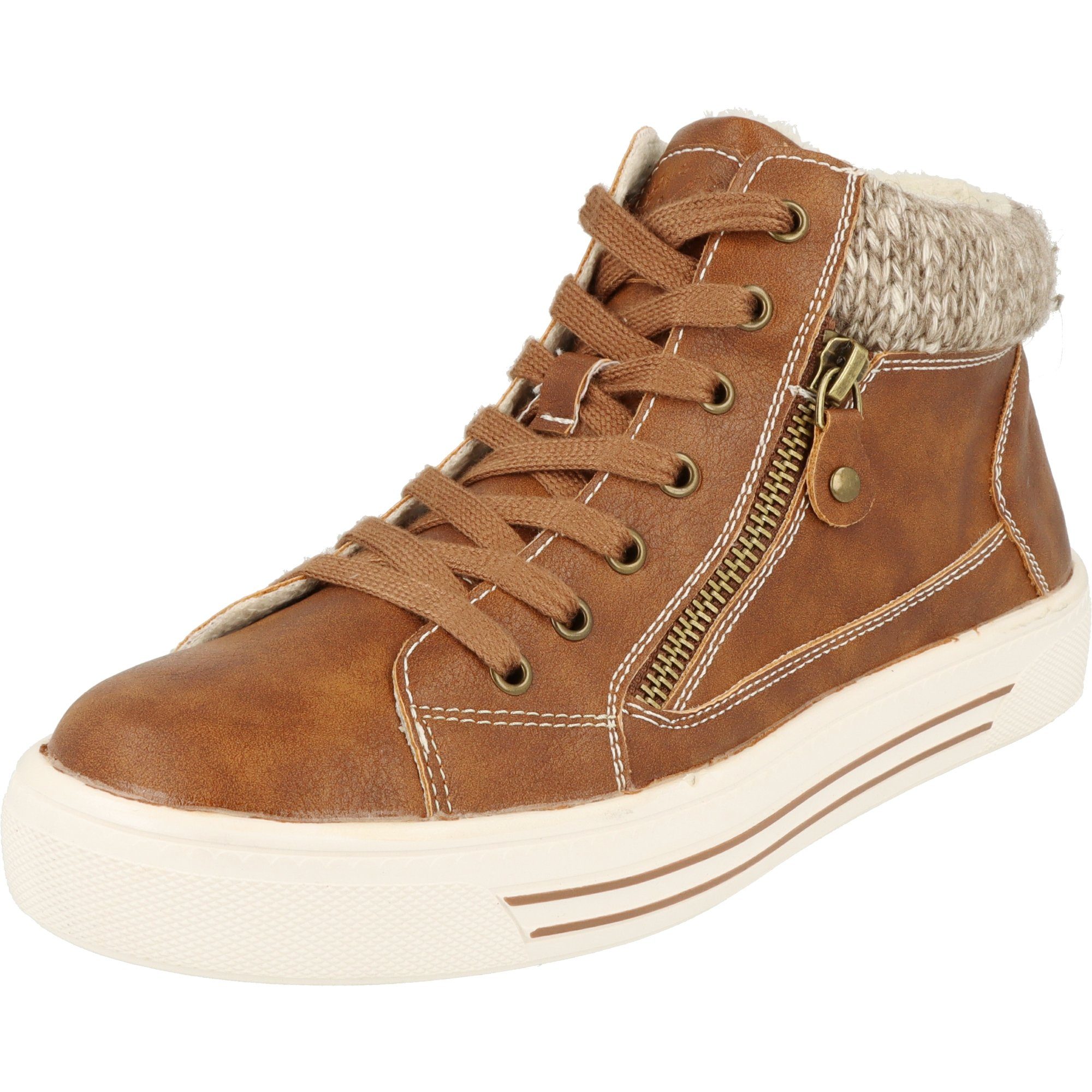 Jane Klain Damen Schuhe Freizeit Halbschuhe Hi-Top Sneaker gefüttert Schnürschuh Cognac