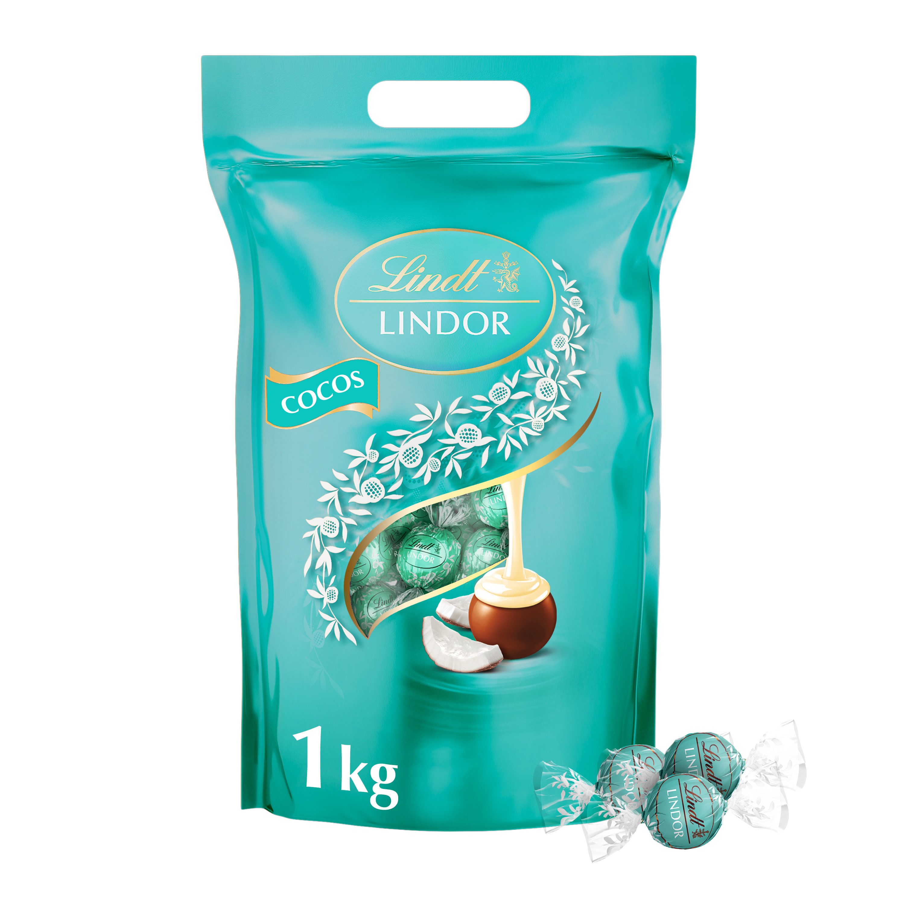 Lindt LINDOR Schokolade 1kg LINDOR Kugeln Cocos Beutel Schokolade Pralinen Kokosnuss