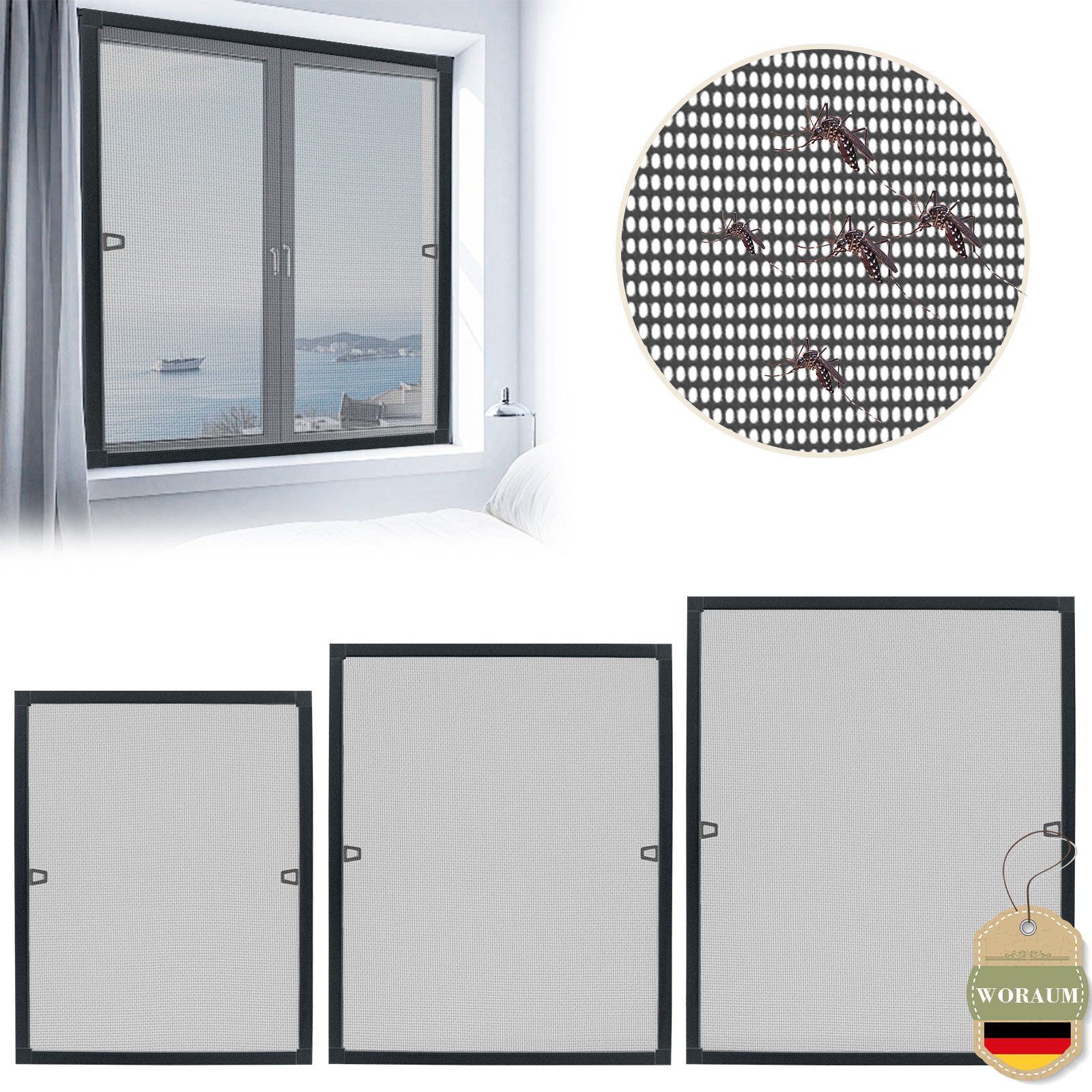 Huracan Insektenschutz-Fensterrahmen Fliegengitter Fenster Insektenschutz mit Aluminium Rahmen, (Mückengitter Fliegenschutz Spannrahmen ohne Bohren und Schrauben, Größen 80×100, 100×120 & 120×140cm verfügbar), für Schlafzimmer Büro Küche