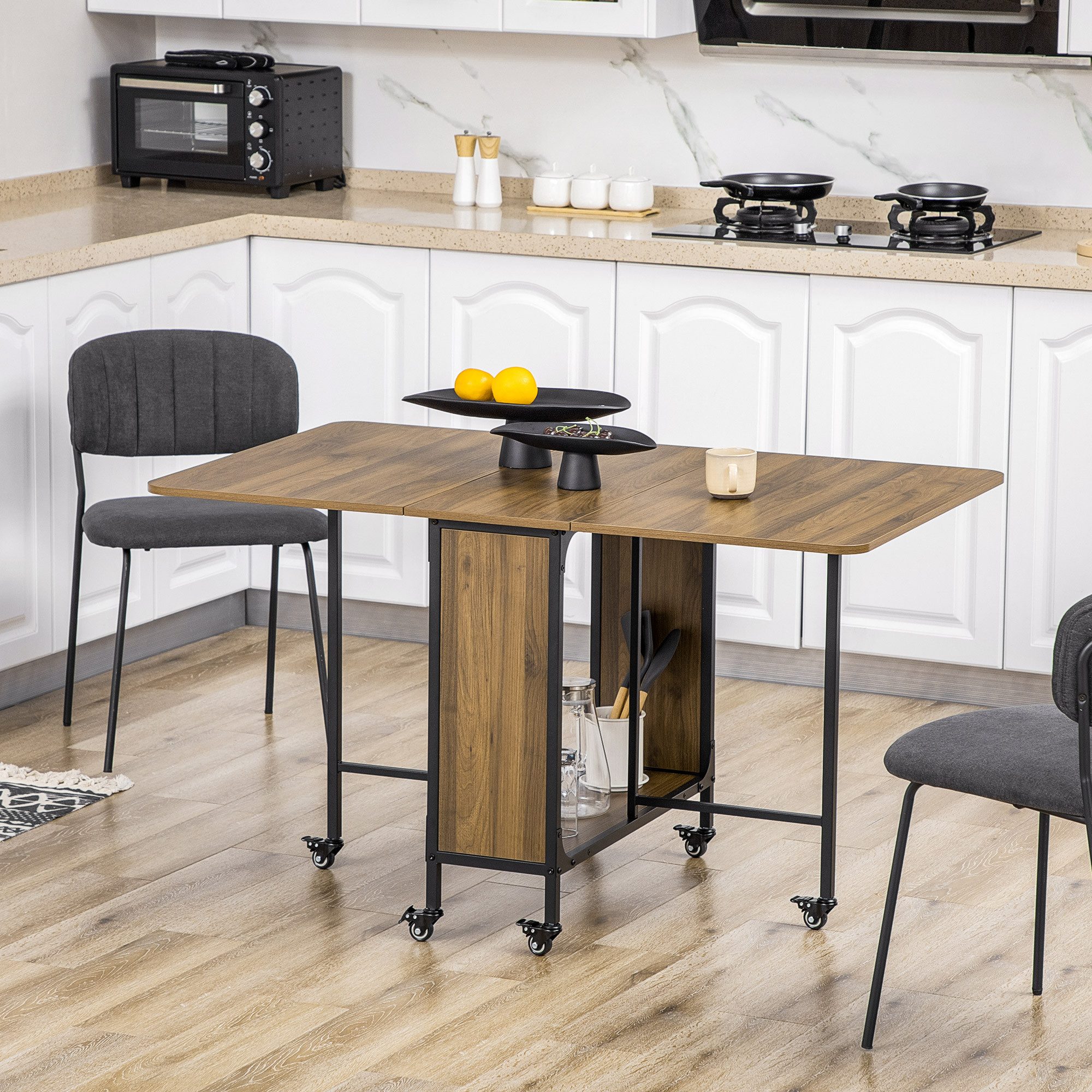 BBWL Klapptisch Klappbarer Esstisch mobil für 6 Personen, 130x80x74 cm, mit Ablage (6 Rollen mit Bremsen, platzsparend für kleine Räume, robustes Melamin beschichtetes Spanplatten-Design, bis 50 kg belastbar, ideal für Küche und Wohnzimmer)