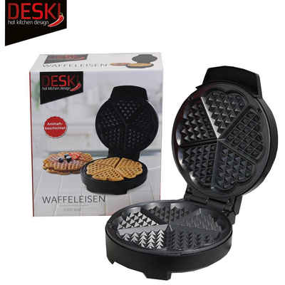 DESKI Waffeleisen Waffeleisen mit Herzform 1000 Watt anti-haft 613-400999, 1000 W, Antihaftbeschichtung, Farbe: schwarz, Cool Touch Gehäuse