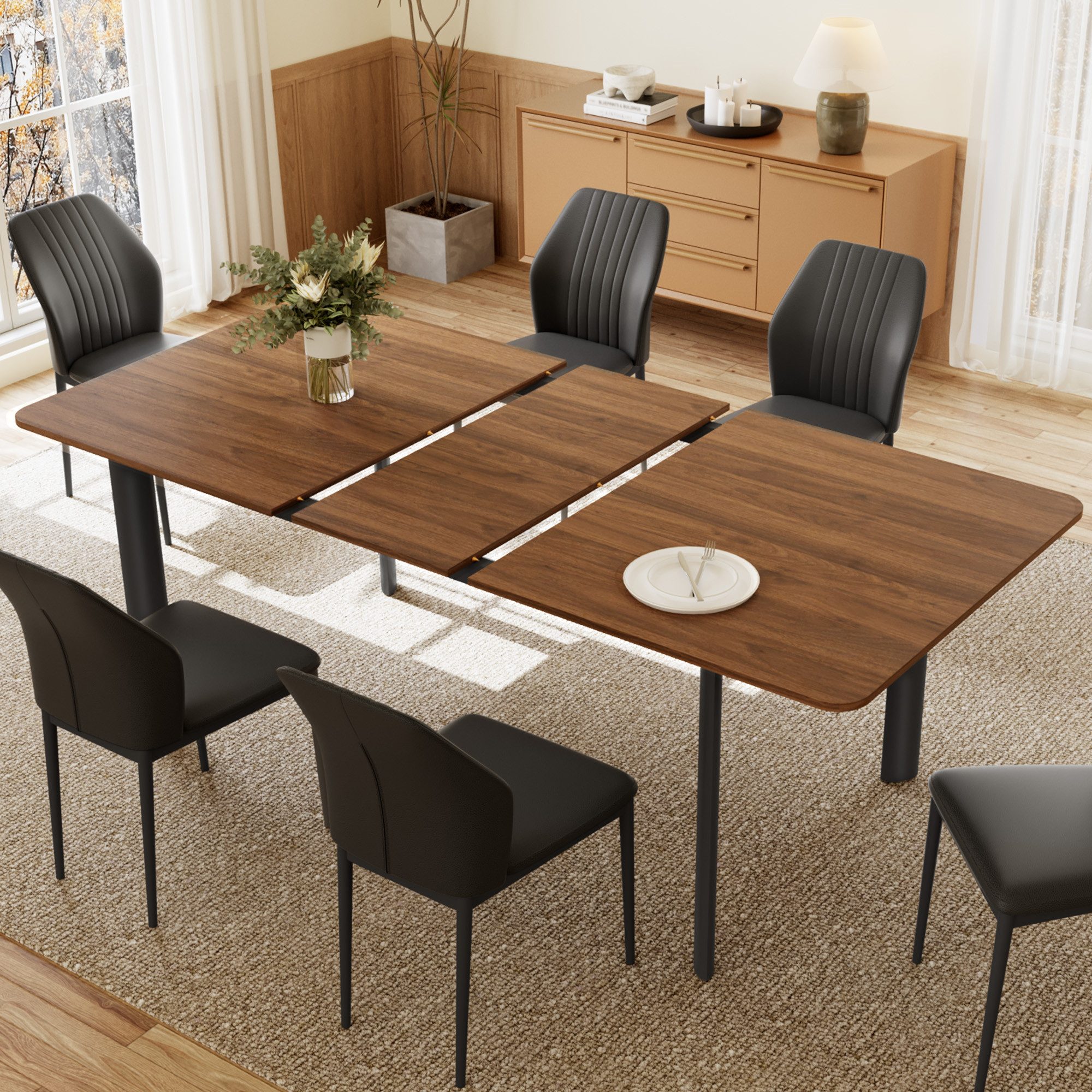 Jiexi Essgruppe Esstisch Mit 6-8 Stühlen Set, Essgruppe Tisch Ausziehbar 160-200cm – Bild 3 von 5