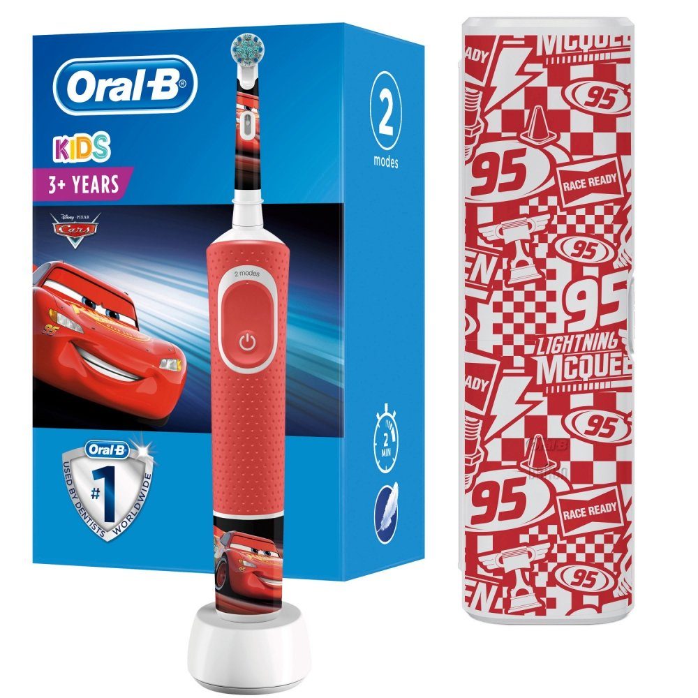 Oral-B Zahnbürste D100k - Zahnbürste Cars rot/weiß Starterpack - Elektrische