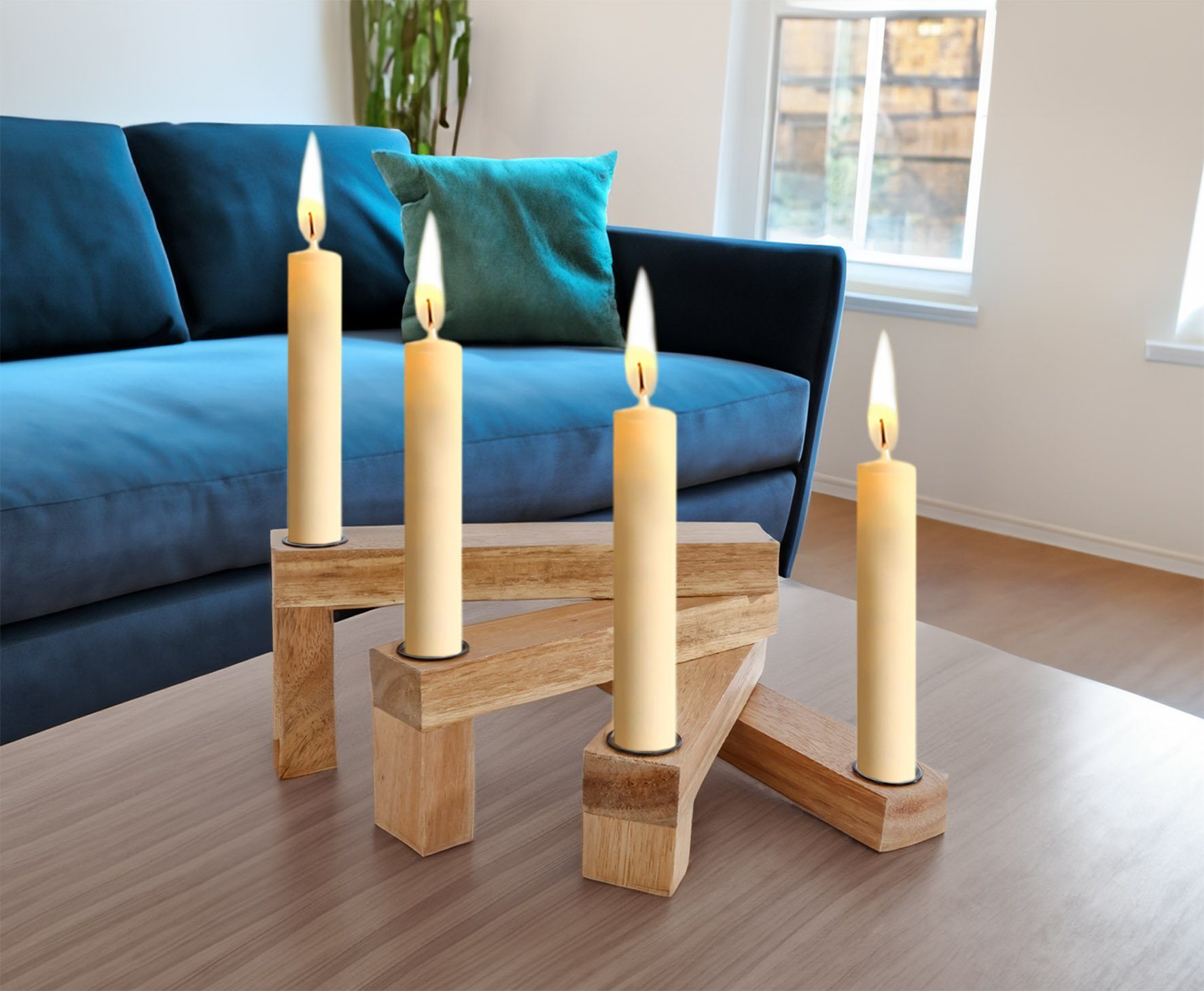 Tischkerzenhalter 4 4 für Kerzenhalter 1 Stabkerzen Kerzentüllen) klappbar Holz (Packung, Spetebo St., mit