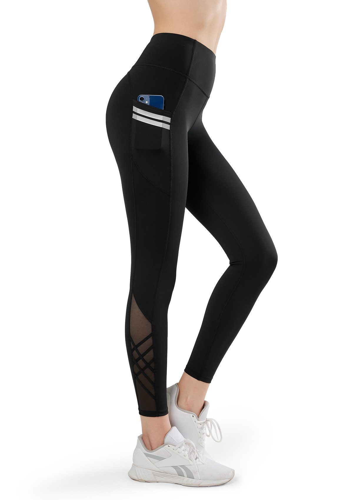 Funktionsleggings mit Mesh und Taschen, high waist Sporthose, E110417A21
