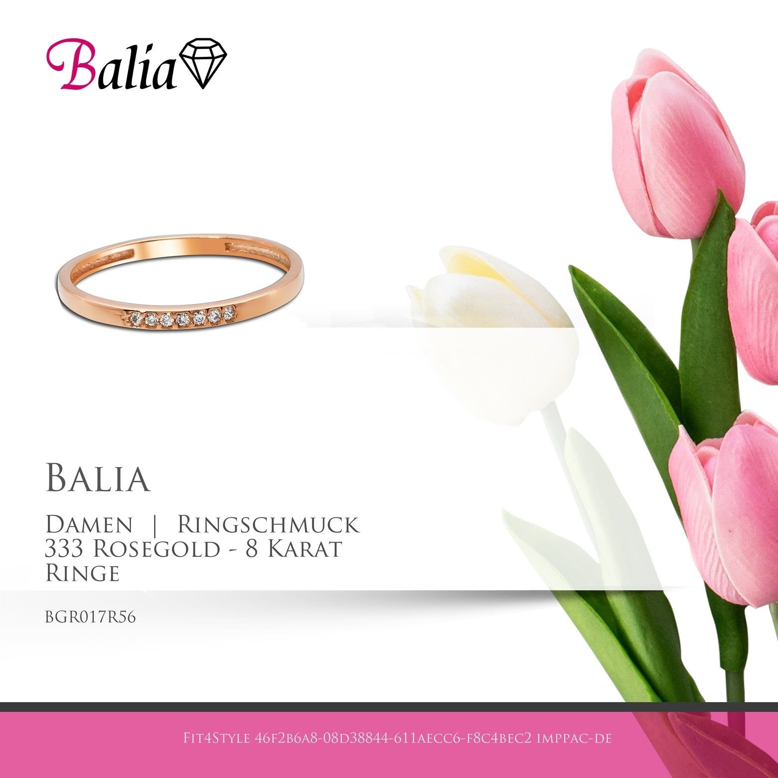 Rosegold Blatt Balia 56 (Fingerring), Damen 7 Ringe, 8Kt - 333 (17,8) Ring Zirkonias, Gr.56 8 Balia Goldring Damen Gold Karat