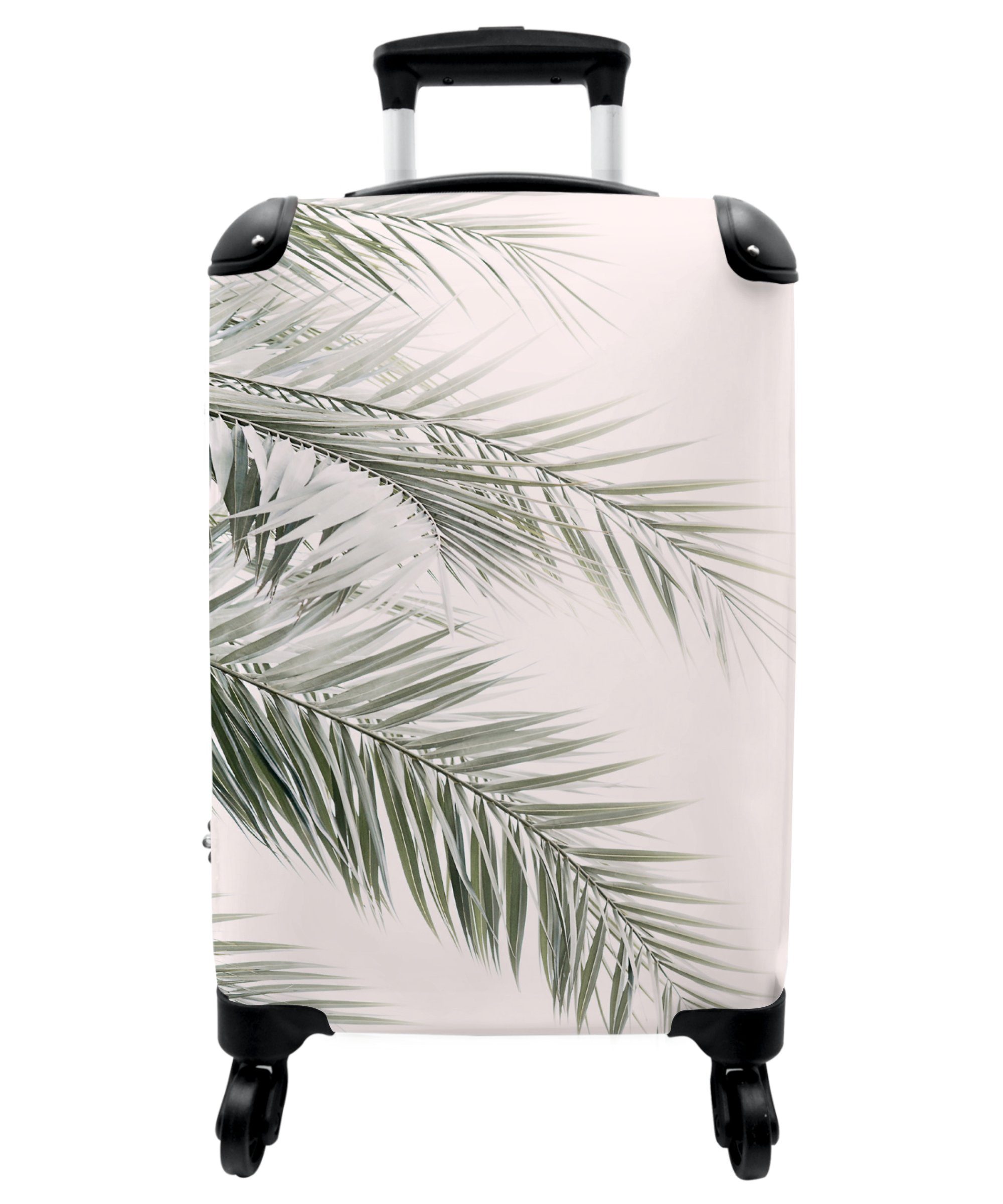 NoBoringSuitcases.com© Handgepäckkoffer 55x35x20cm Pflanze - Grün - Natur - Weiß, 4 Rollen, Handgepäck Trolley Rollkoffer Kleine Reisekoffer mit 4 Rollen - Cabin