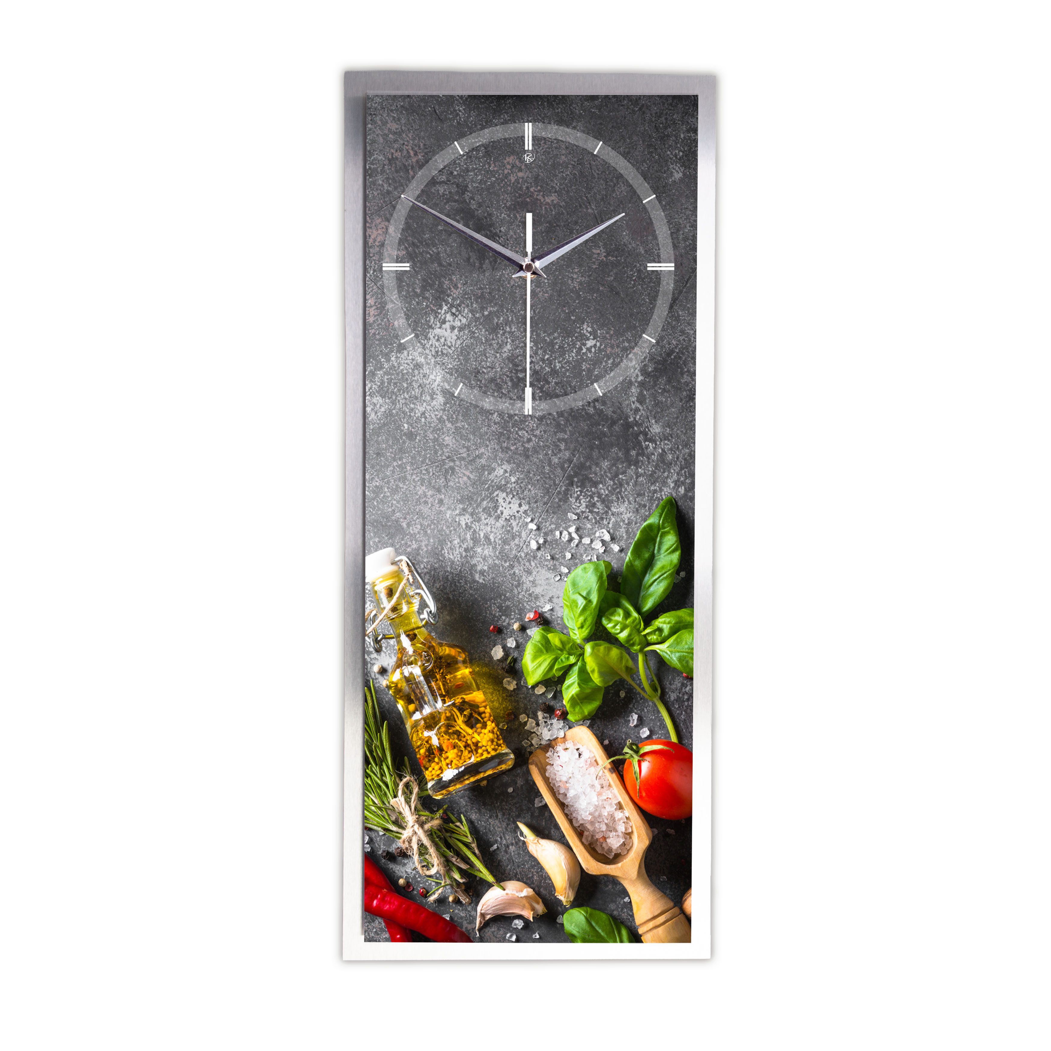 Kreative Feder Wanduhr "Kräuter" 3D Designer Wanduhr aus Alu, leise (ohne Ticken, Quarz oder Funkuhrwerk, verschiedene Größen)