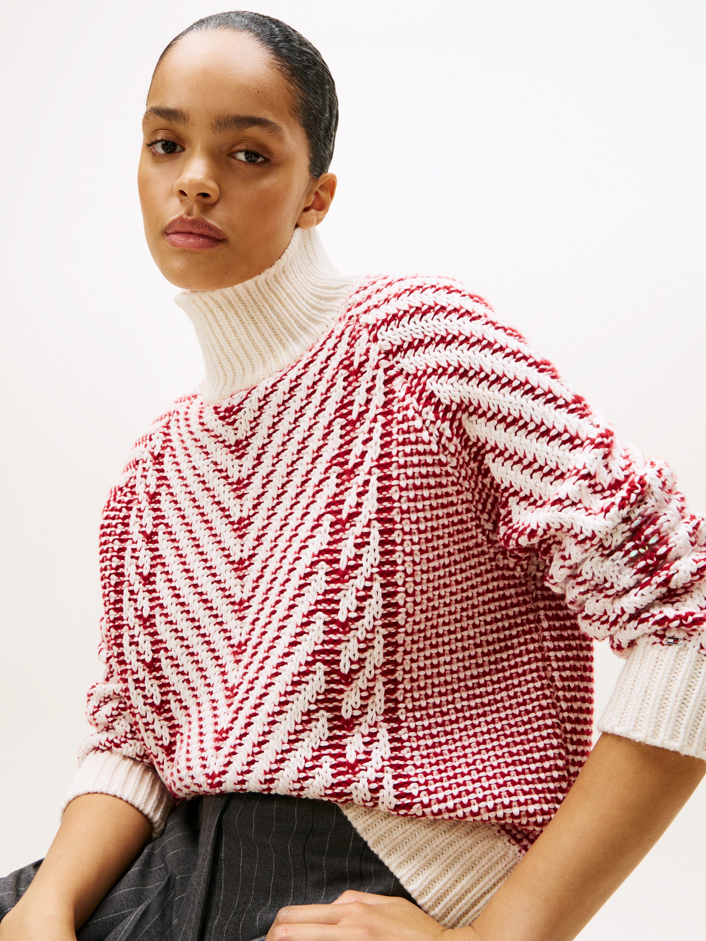 Tommy Hilfiger Strickpullover TEXTURED CABLE MOCK-NK günstig online kaufen