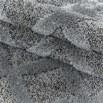 Designteppich Designerteppich Tokio hoch-tief Struktur Gitter grau, TaraCarpet, rechteckig, Höhe: 20 mm, moderner scandi boho Gitter grau Wohnzimmer Schlafzimmer Flur 080x150