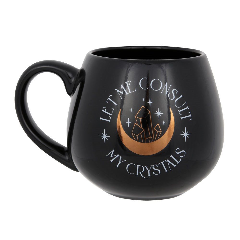 MystiCalls Tasse Tasse mit Aufdruck "Let me consult my crystals" Kristalle Esoterik, 1-tlg., New Bone China, 500ml Fassungsvolumen