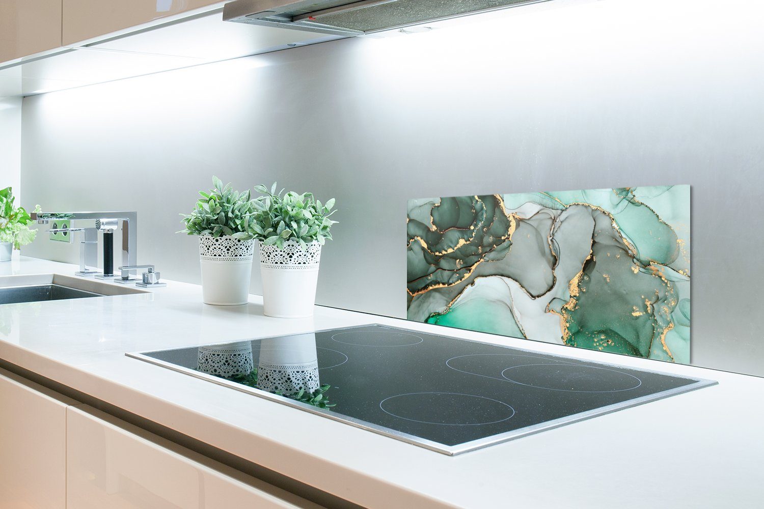 - Küchen Marmor Fett cm, - - - und - Schmutzflecken (1-tlg), MuchoWow Küchenrückwand Luxus Marmoroptik Grün 60x30 für Gold Grau, gegen Wandschutz,