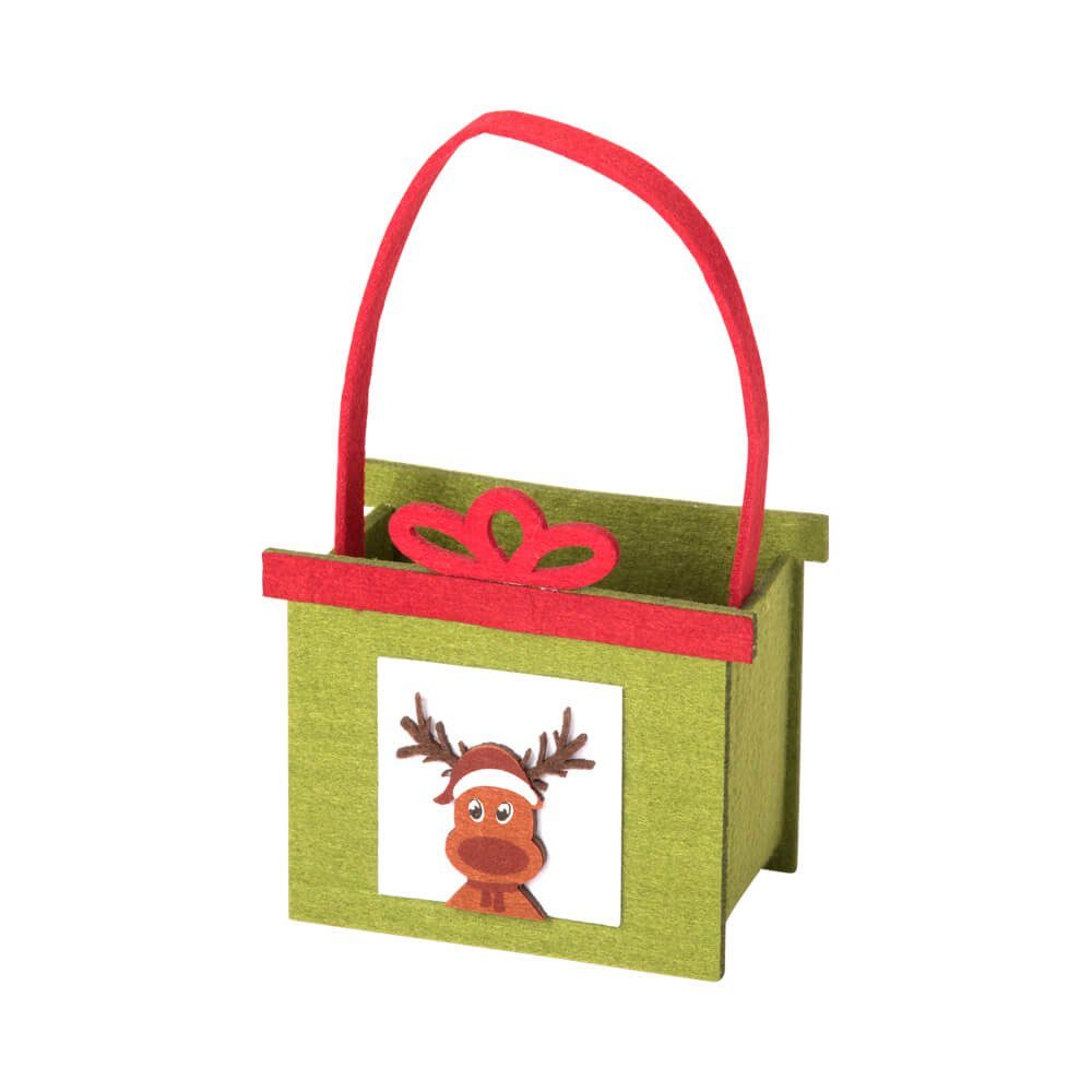 Macosa Home Geschenkbox Geschenktasche Weihnachten Nikolaus Filz Geschenkverpackung (Rentier Christbaum rot grün, 2 St., 14 x 9 x 24 cm), mit Henkel Advent wiederverwendbar Verpackung