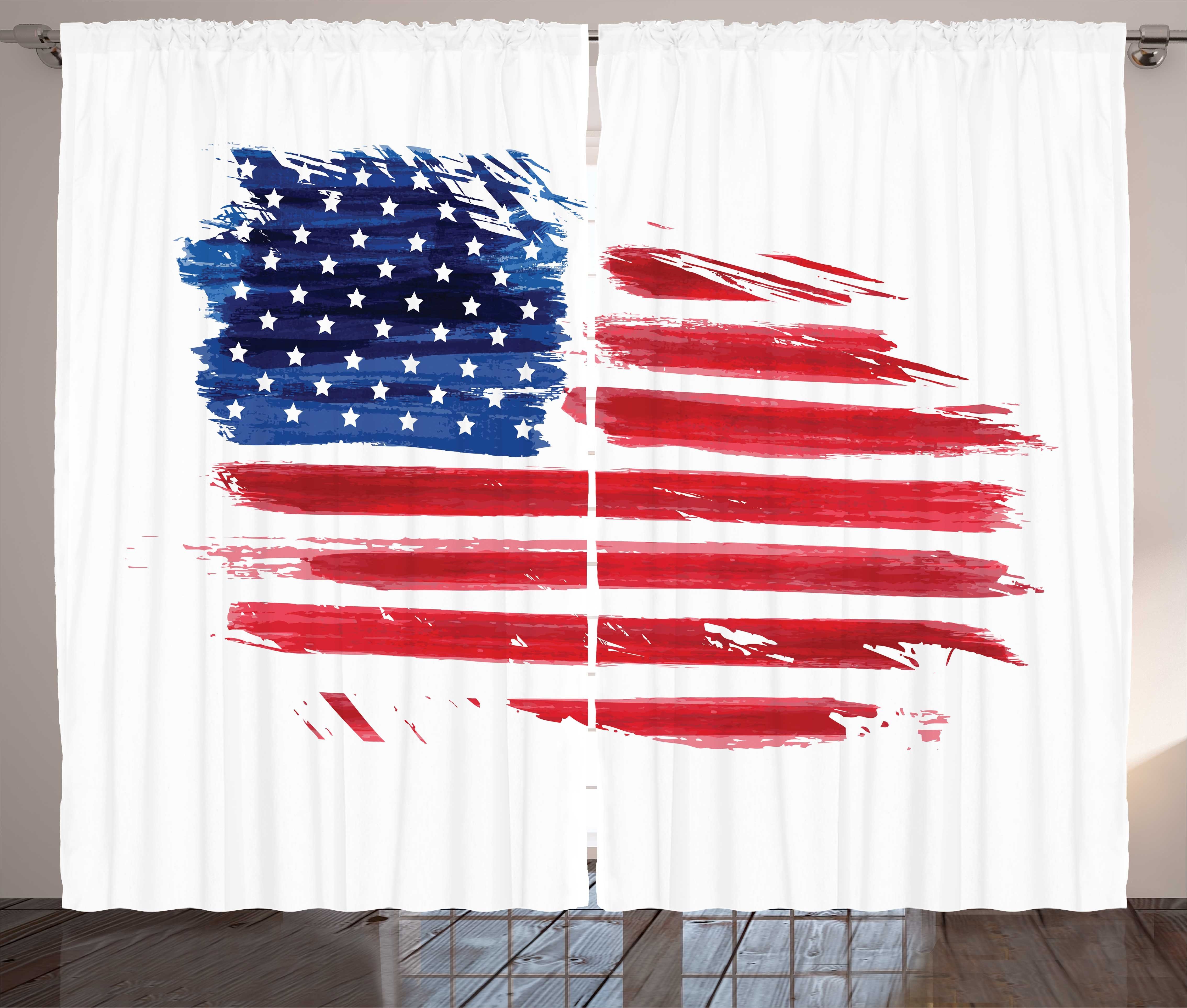 Gardine Schlafzimmer Kräuselband Vorhang mit Schlaufen und Haken, Abakuhaus, Vierter Juli American Flag Sketch