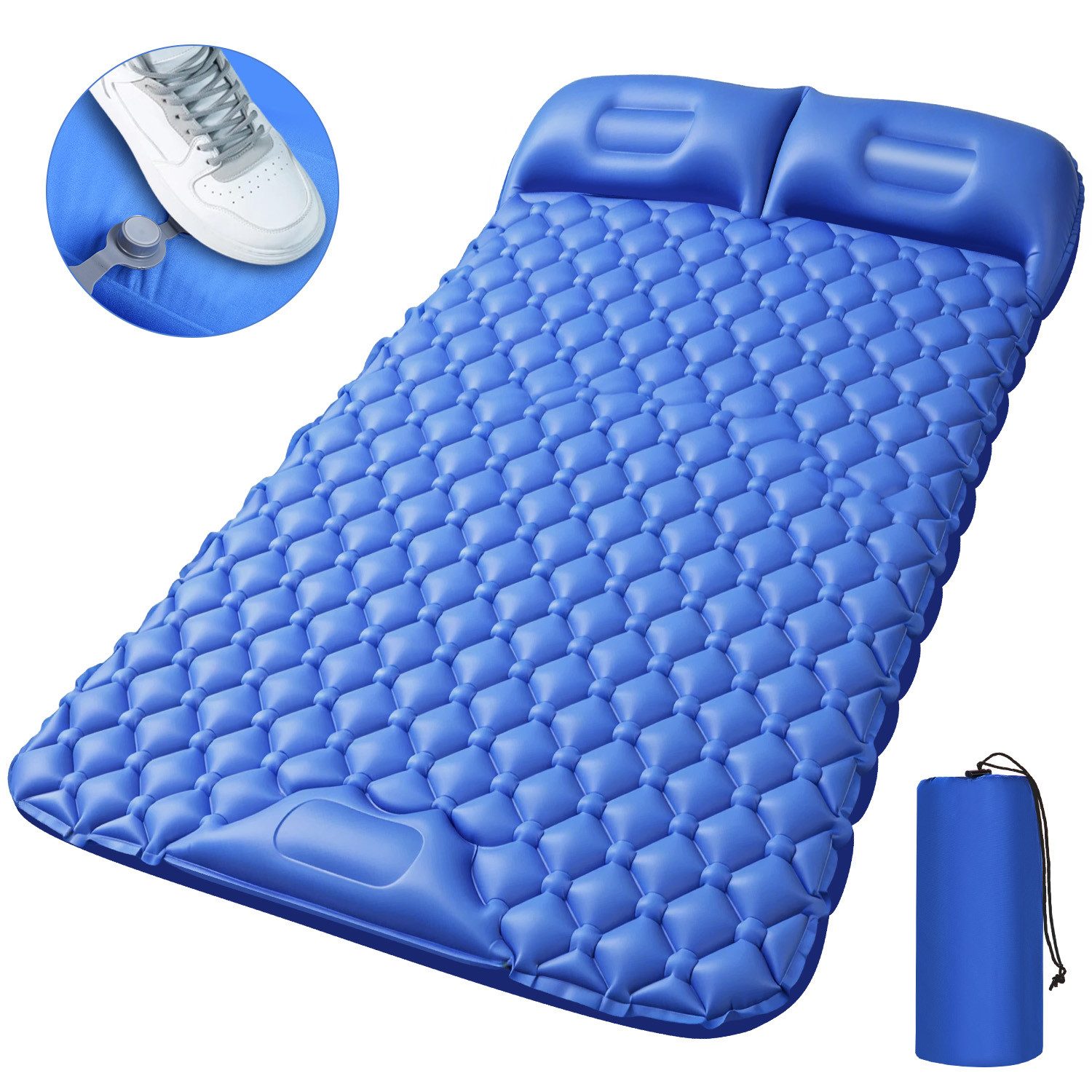 CkeyiN Pro Isomatte Camping,Outdoor Luftmatratze,Integrierten kopfkissen, (Wasserdicht,mit Fußpressepumpe und Kissen, Anti-Ripstop Schlafmatte, 10CM Verdicktes,für Wandern und Strand)