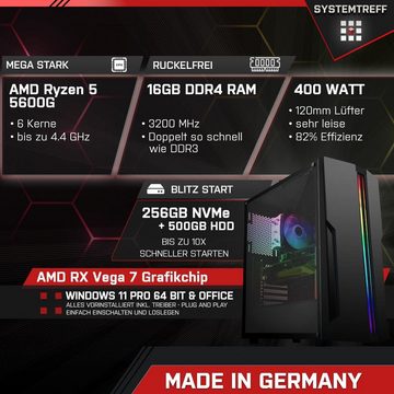 SYSTEMTREFF Basic Gaming-PC (AMD Ryzen 5 5600G, RX Vega 7, 16 GB RAM, 500 GB HDD, 256 GB SSD, Luftkühlung, Windows 11, WLAN)