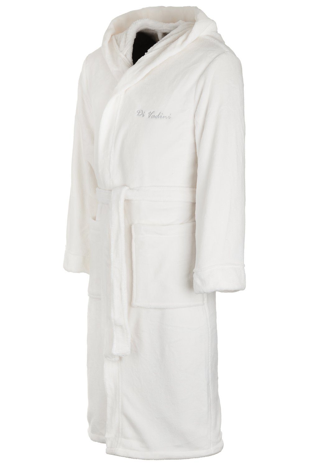 Di Vadini Bademantel Di Vadini UNISEX Herren Damen Bademantel FLORENZ mit Kapuze, wadenlang, Polyester, Weitenverstellung, Bindegürtel, mit Kapuze