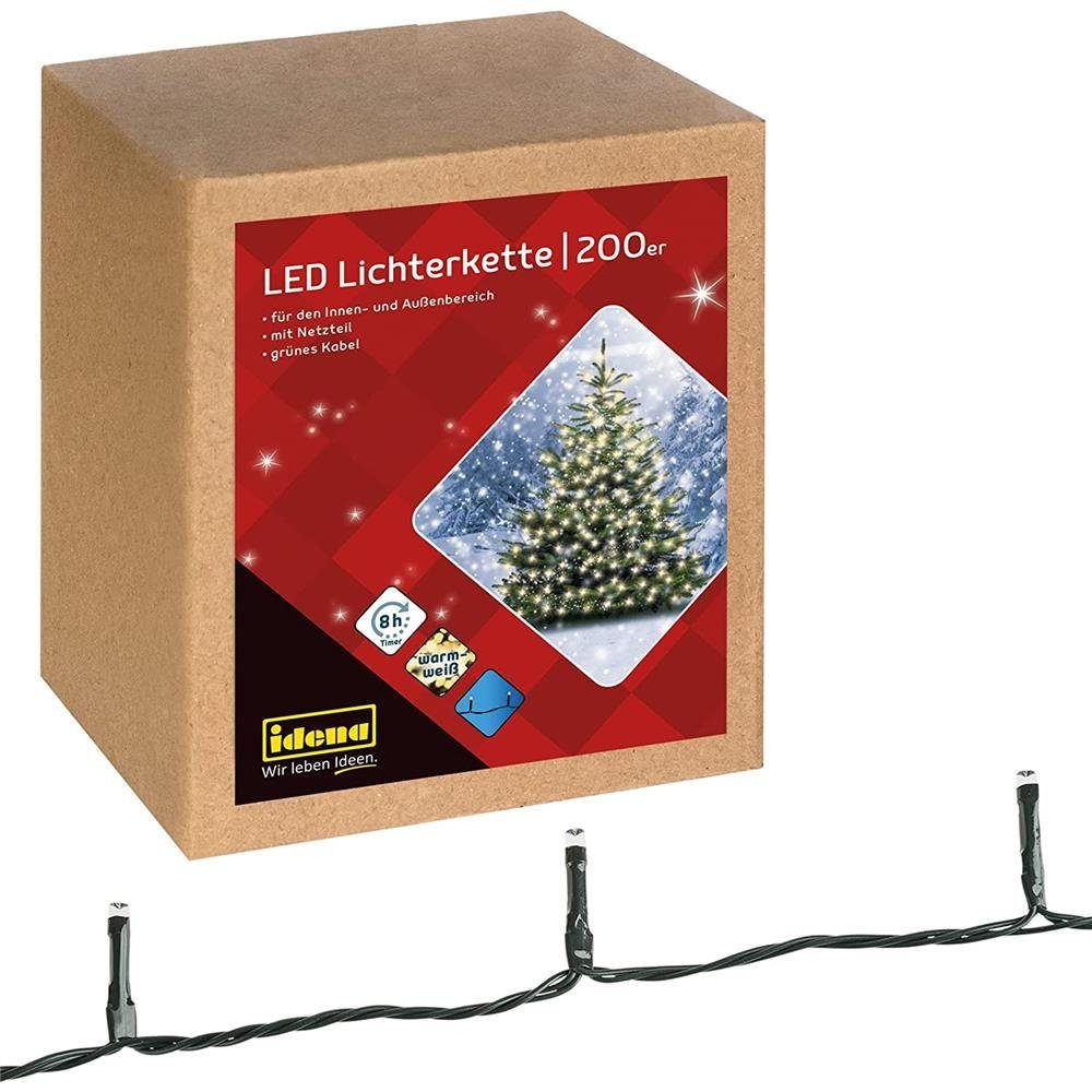 Idena LED-Lichterkette 200er, warmweiß, 29,9 m, für innen & außen, mit 8 Stunden Timer