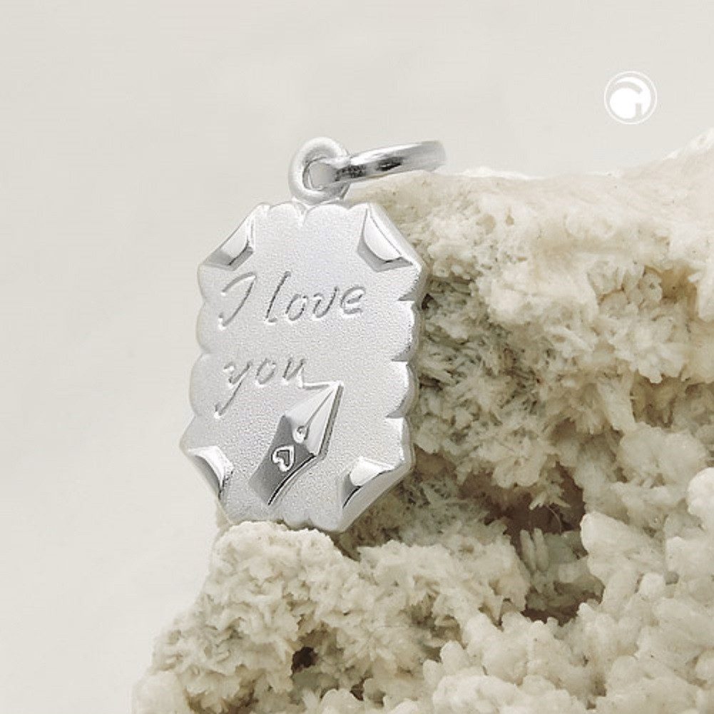 unbespielt Kettenanhänger Anhänger Brief - I Love you - 925 Silber 22 x 15 mm kl. Schmuckbox, Silberschmuck für Damen und Herren