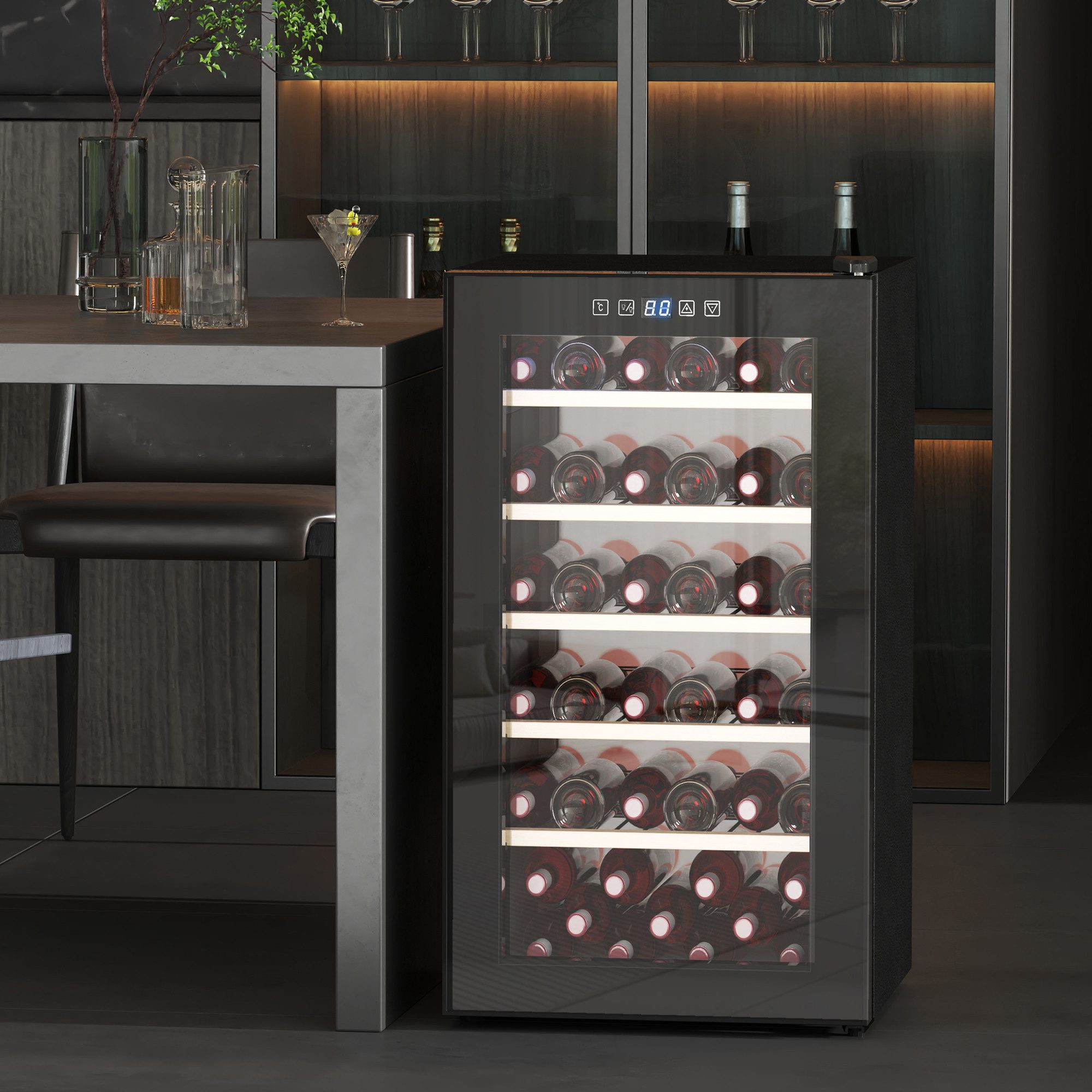 HOMCOM Weinkühlschrank Kompressor 20 Flaschen 5-18°C, Touchscreen, LED-Beleuchtung, für 41 Standardflaschen á 0,75l,mit Innenbeleuchtung, Schwarz