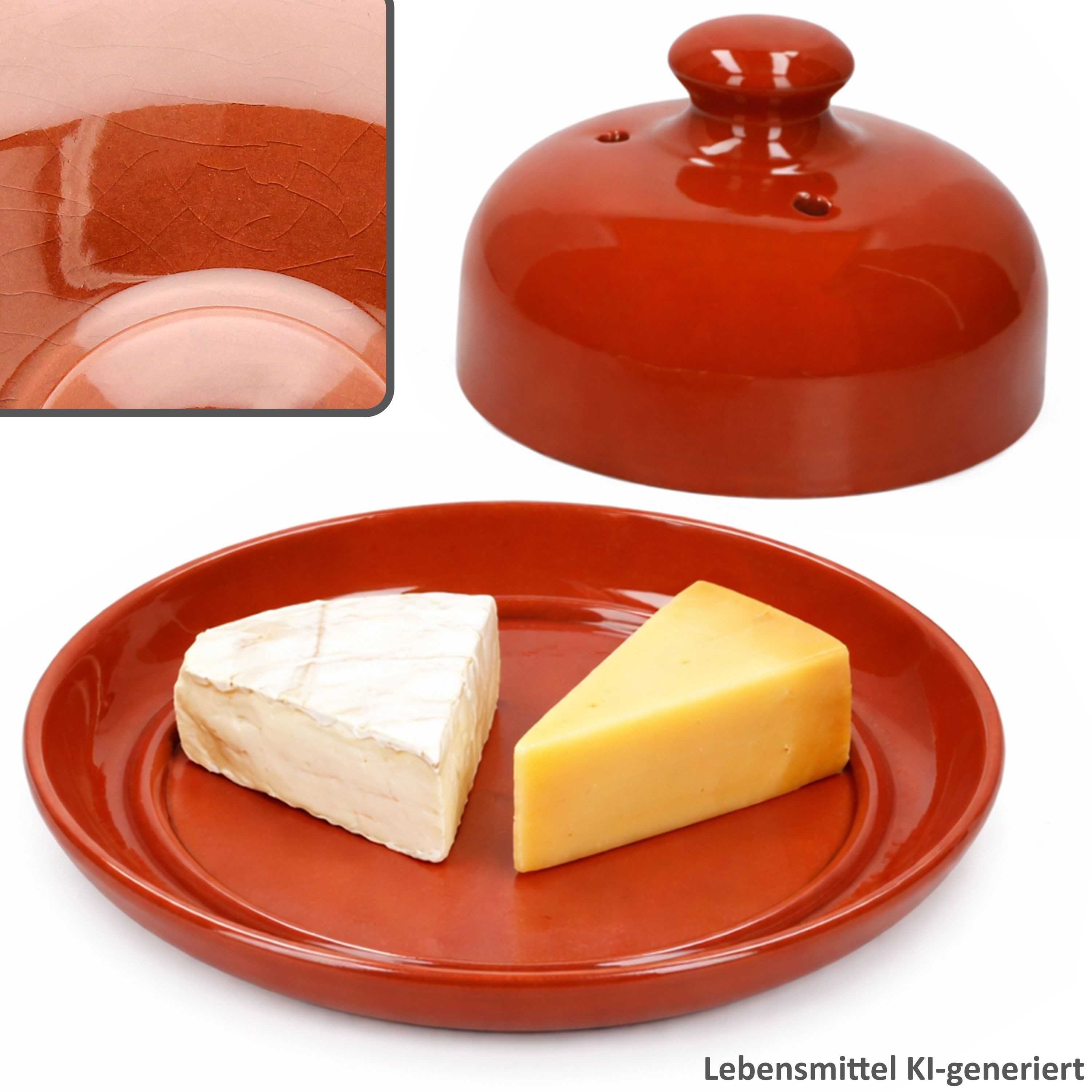 MamboCat Käseglocke 2tlg Käseglocke Ton mit Deckel Käsehaube mediterran Hartkäse Weichkäse