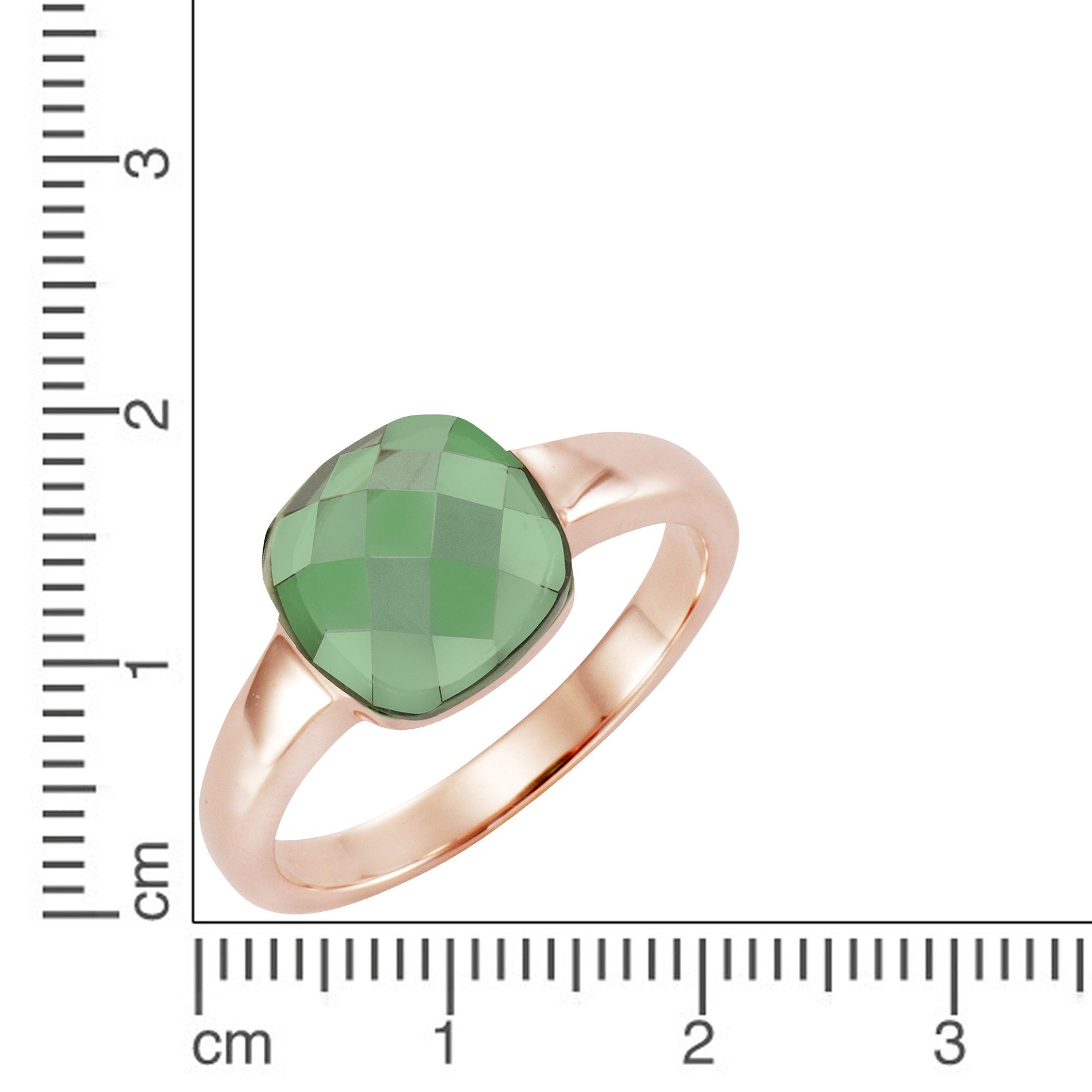 Jamelli Fingerring Silber 925 rosé-vergoldet mit grünem Quarz-Stein (beh)