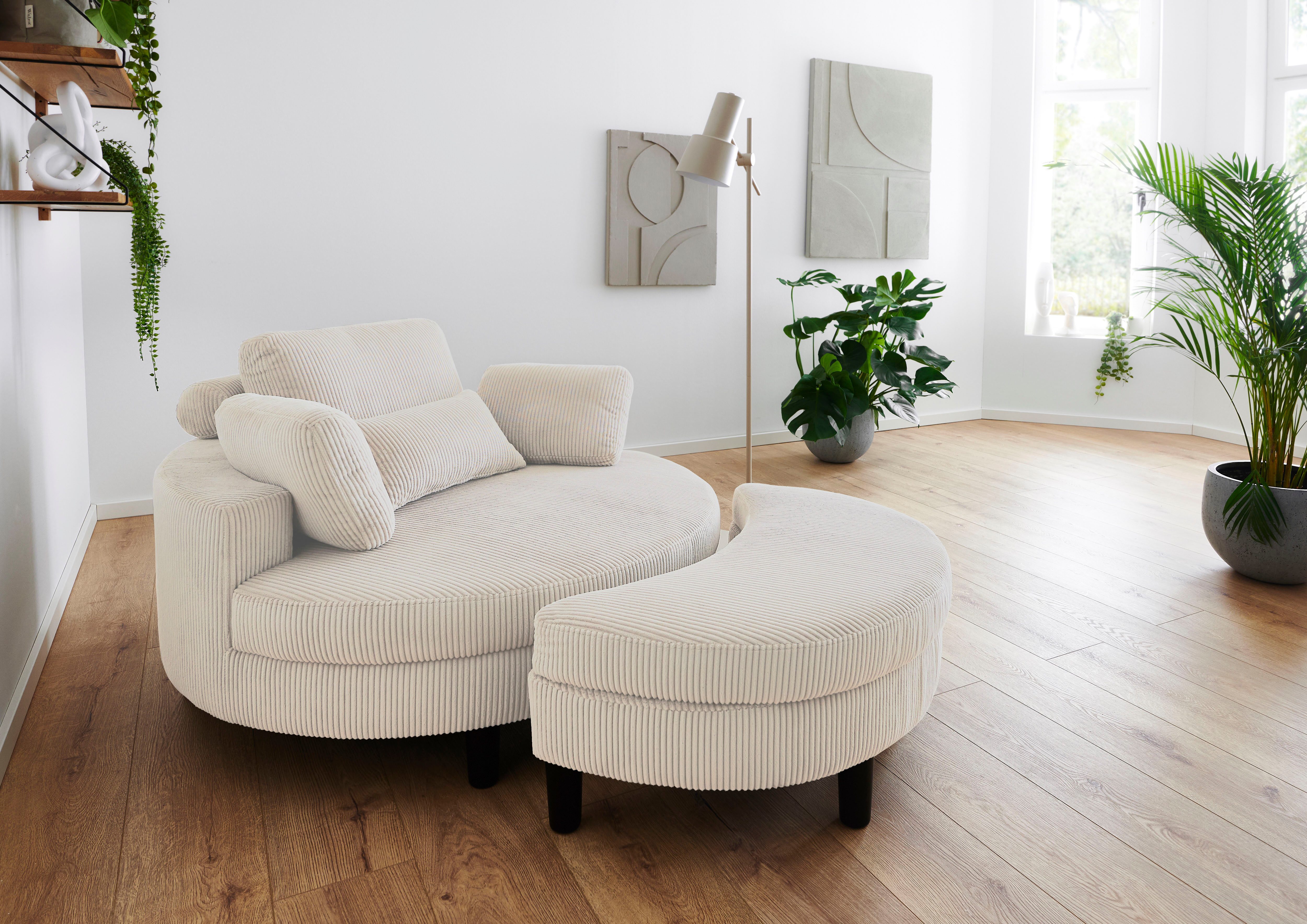 ATLANTIC home collection Loveseat Ravi, XXL- Sessel, inklusive Stauraumhocker, Rückenkissen & drei Zierkissen