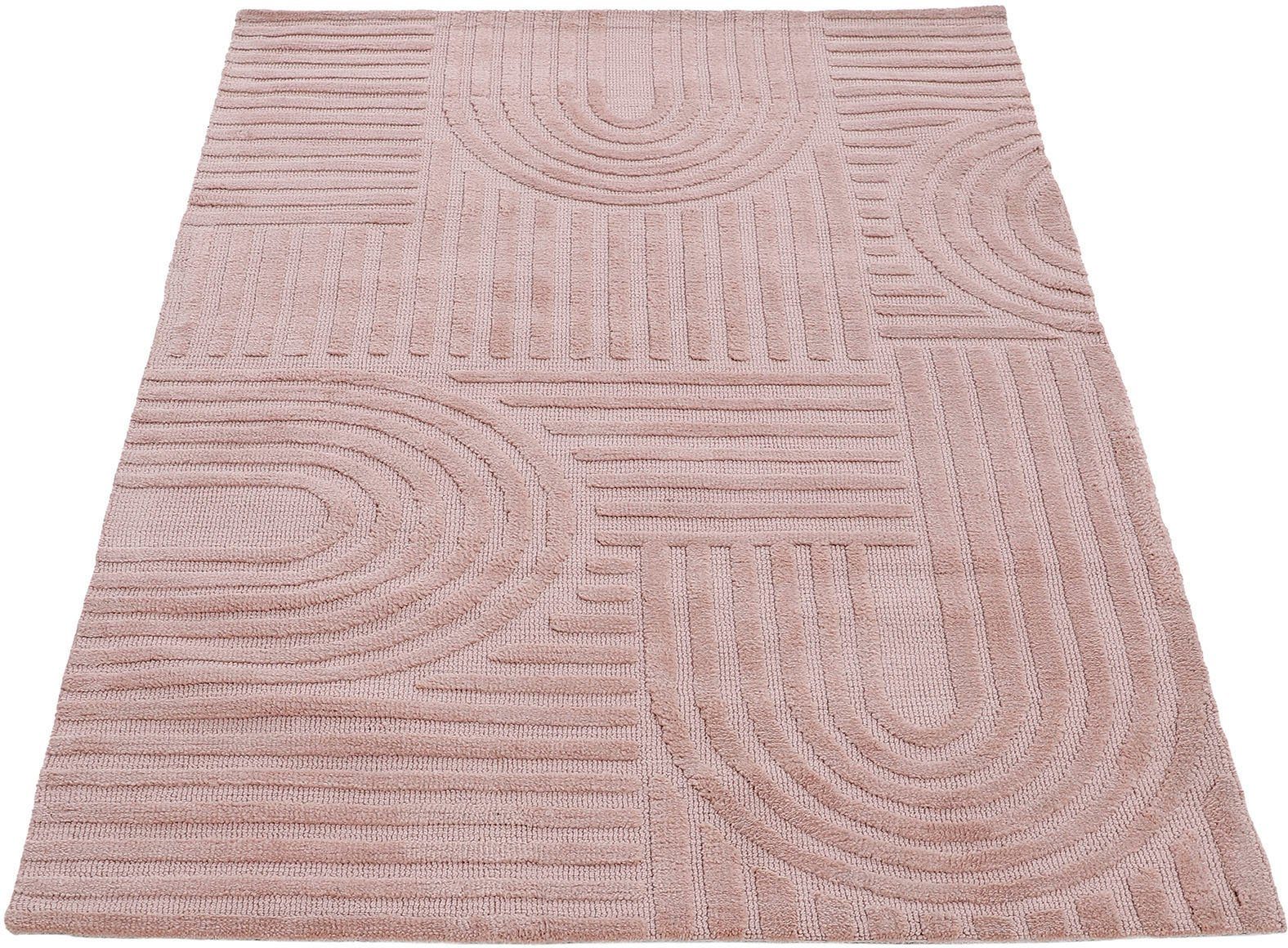 Teppich Holly 4 - Soft Touch Microfaser Teppich, carpetfine, rechteckig, Höhe: 12 mm, Boho Scandi, weiche dichte getuftete Hoch-Tief-Struktur, Wohnzimmer rosa